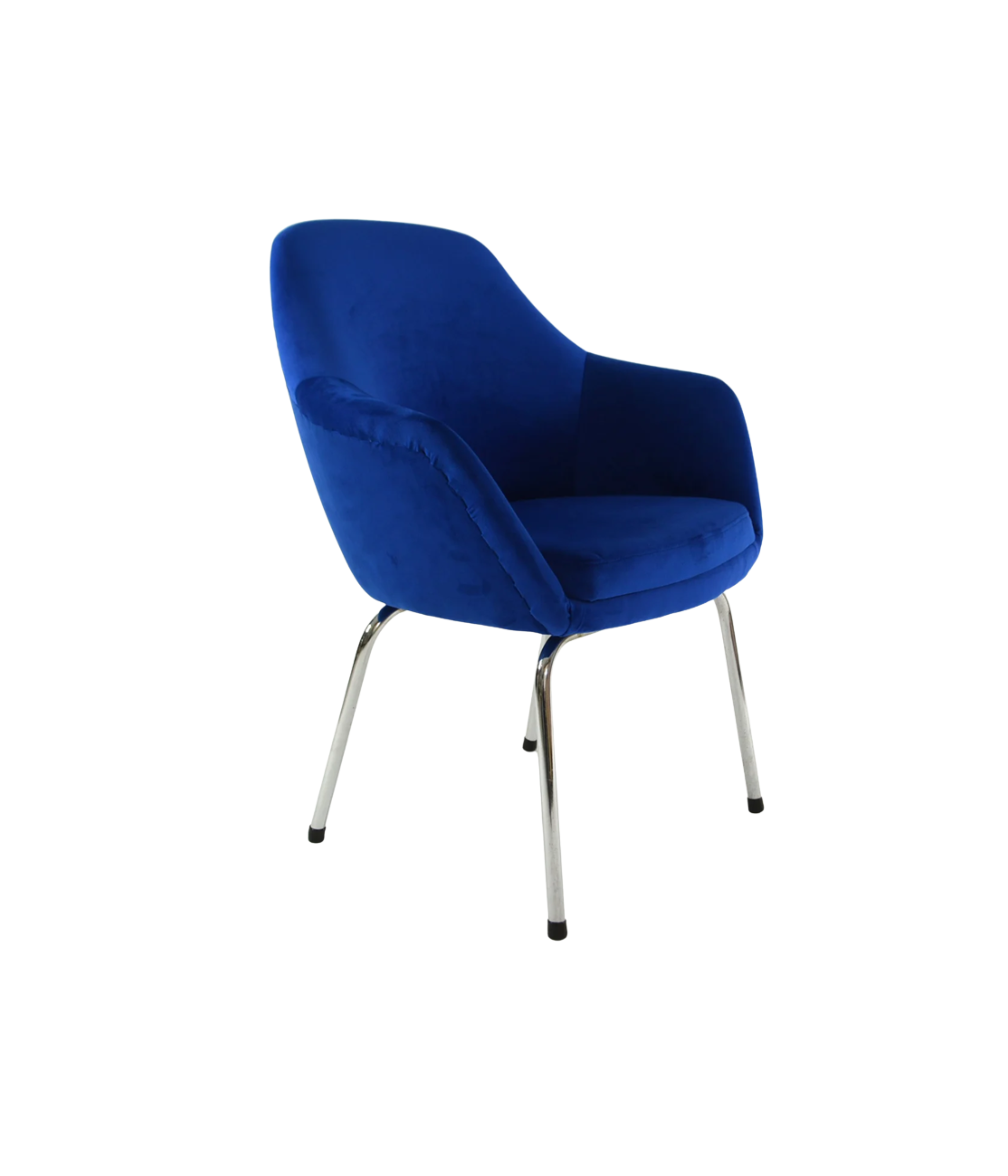 1980s_Shell_Armchair_in_Royal_Blue_Velvet_with_Chrome_Base