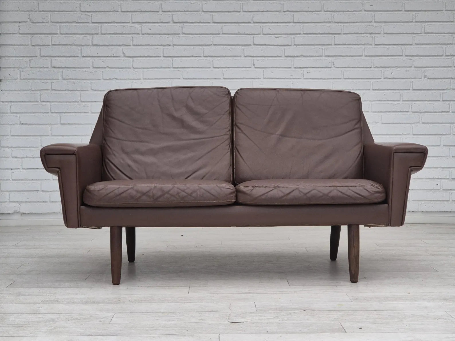 2-Seater_Sofa,_Original_Brown_Leather_&_Beech_Wood,_1970s_Denmark