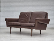 2-Seater_Sofa,_Original_Brown_Leather_&_Beech_Wood,_1970s_Denmark