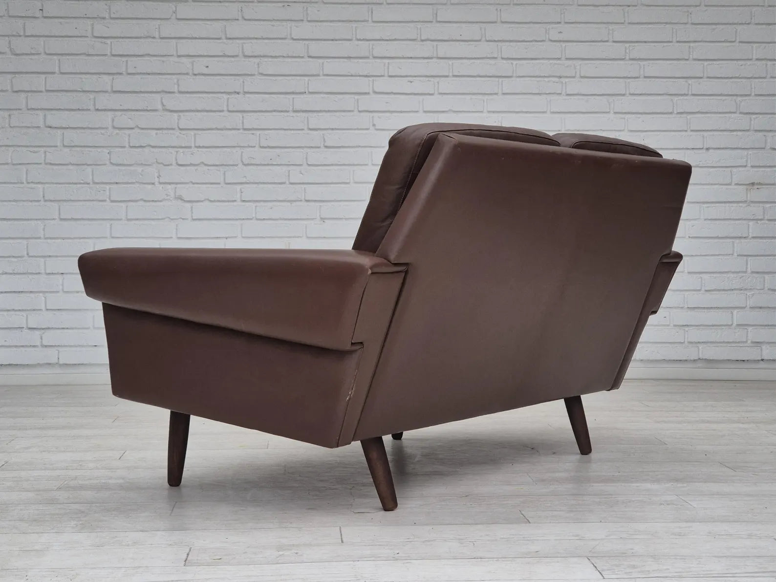 2-Seater_Sofa,_Original_Brown_Leather_&_Beech_Wood,_1970s_Denmark