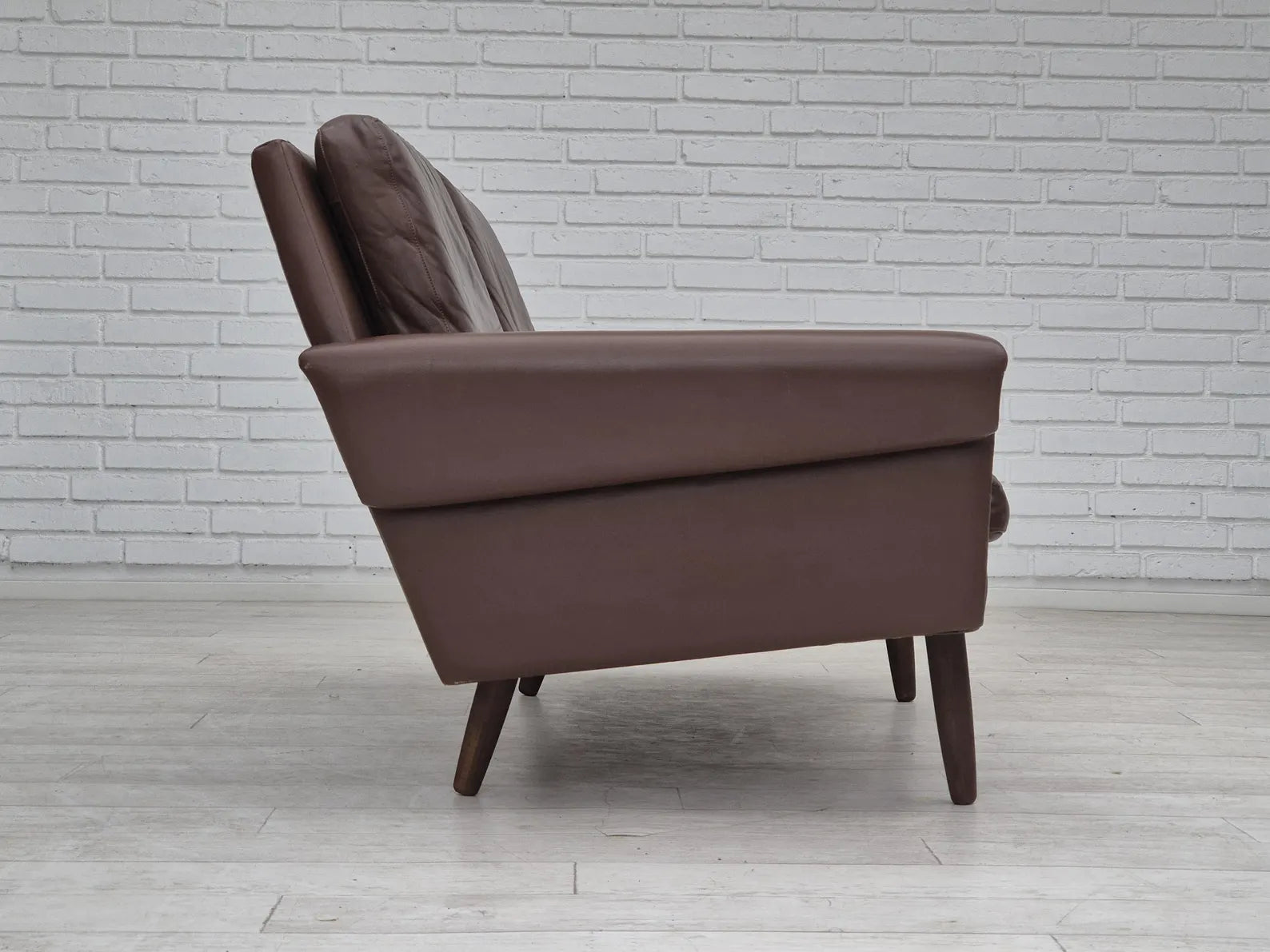 2-Seater_Sofa,_Original_Brown_Leather_&_Beech_Wood,_1970s_Denmark