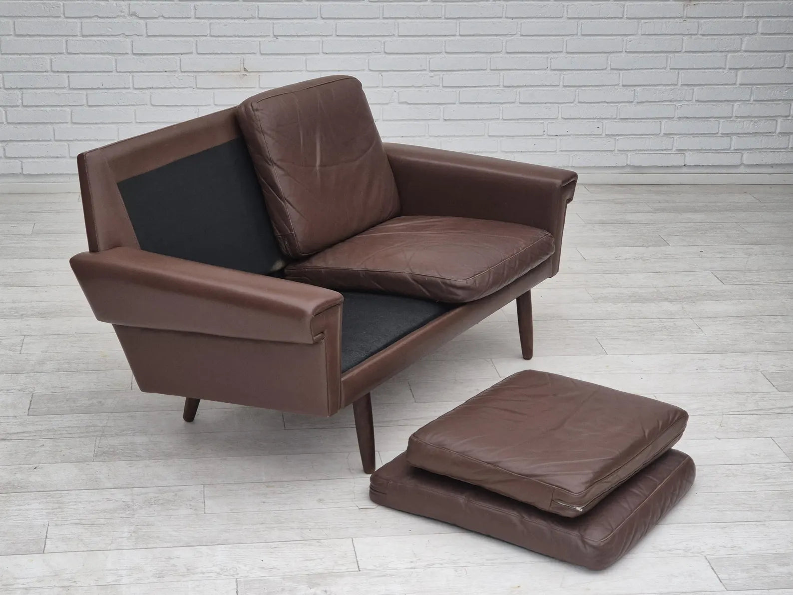 2-Seater_Sofa,_Original_Brown_Leather_&_Beech_Wood,_1970s_Denmark