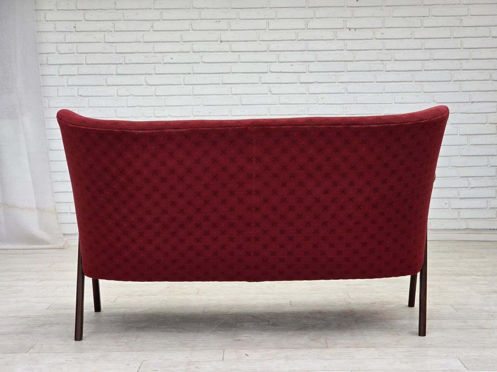 2-Seater_Sofa,_Red_Upholstery_&_Beech_Wood_Frame,_1960s_Denmark