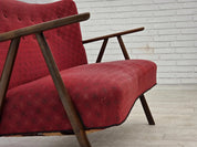 2-Seater_Sofa,_Red_Upholstery_&_Beech_Wood_Frame,_1960s_Denmark