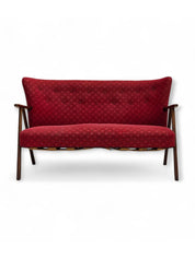 2-Seater_Sofa,_Red_Upholstery_&_Beech_Wood_Frame,_1960s_Denmark