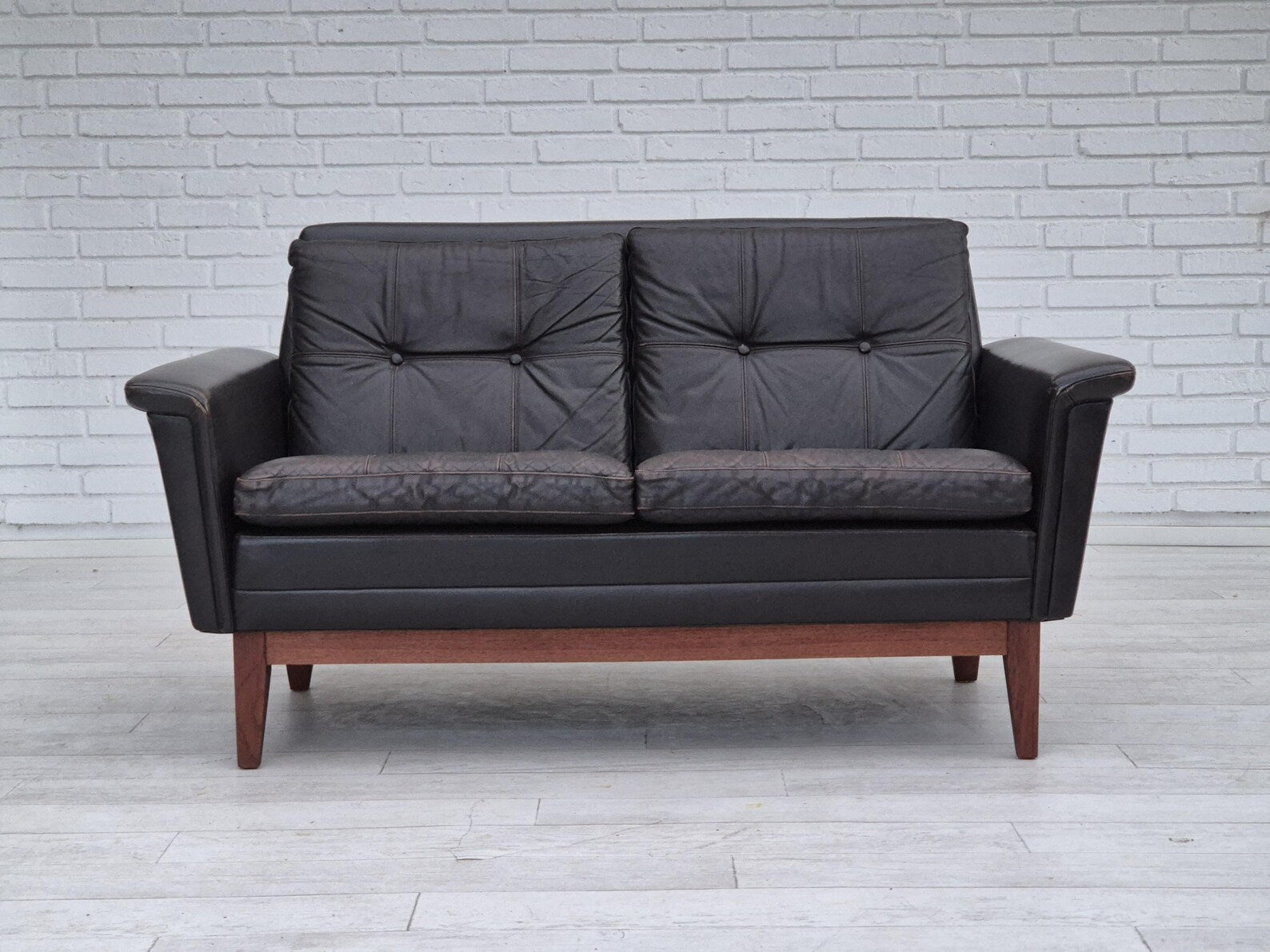 2-Seater_Sofa,_Upholstered_Seating_&_Wood_Base,_1970s_Denmark