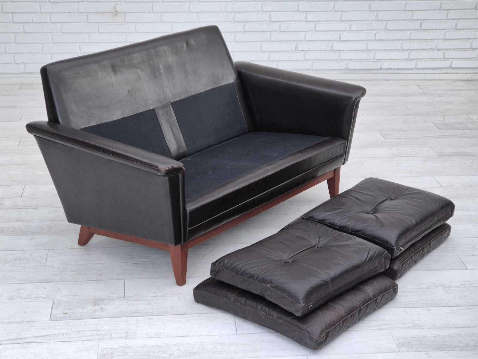 2-Seater_Sofa,_Upholstered_Seating_&_Wood_Base,_1970s_Denmark
