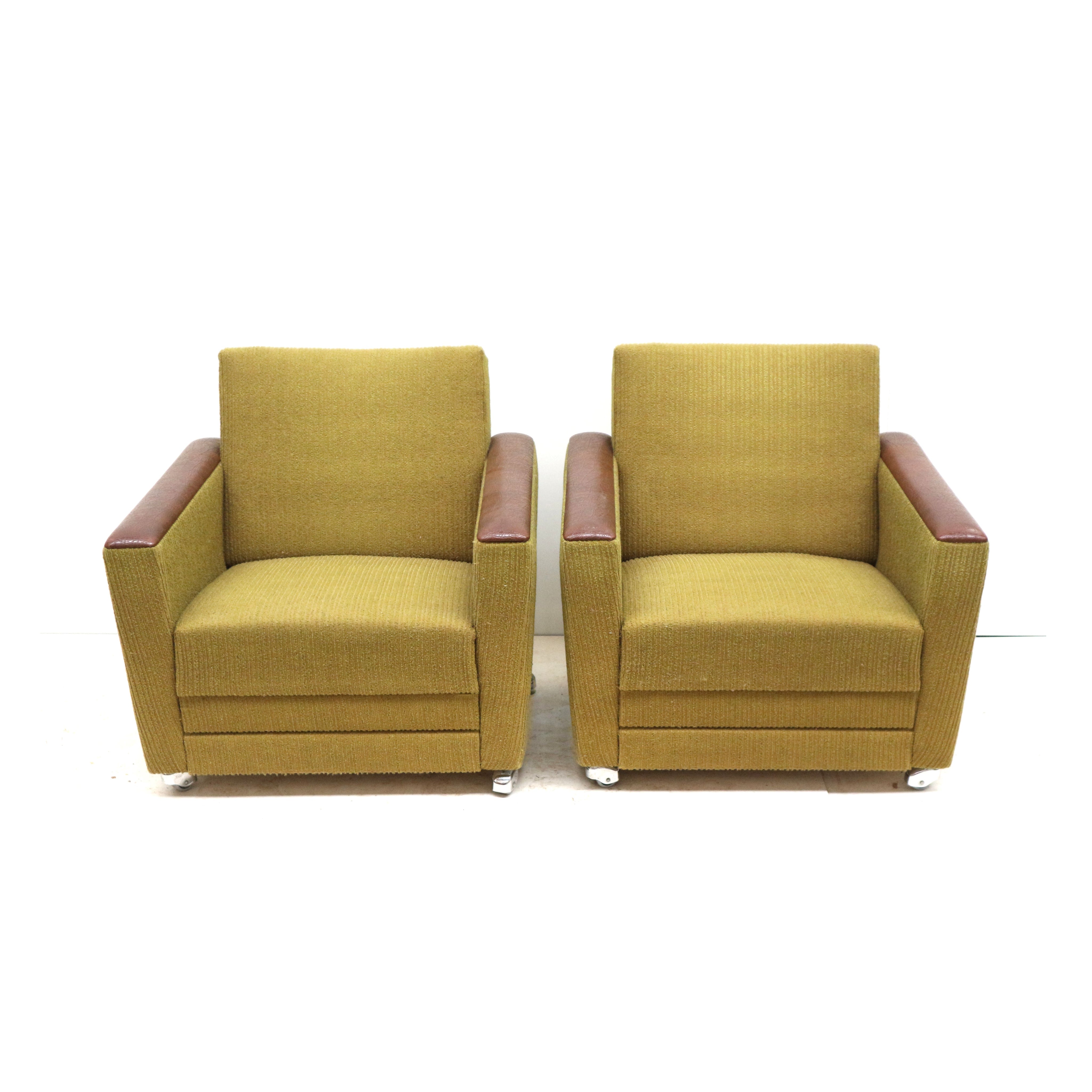Set_of_2_Mid_Century_Armchairs_with_Leather_Armrests_and_Castors,_1950s–1960s