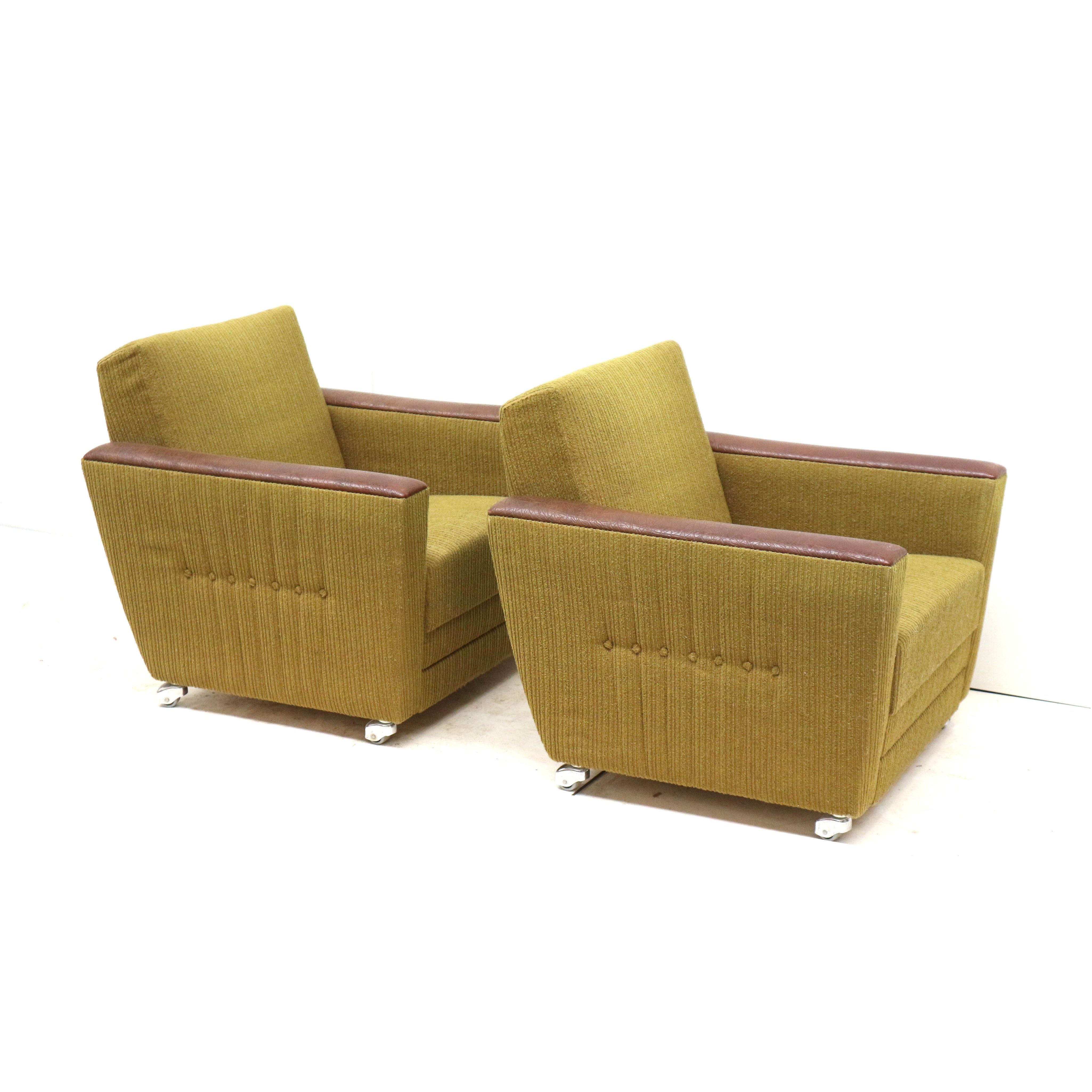 Set_of_2_Mid_Century_Armchairs_with_Leather_Armrests_and_Castors,_1950s–1960s