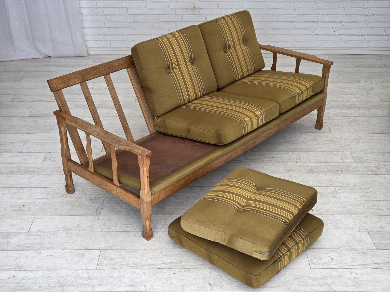 3-Seater_Sofa,_Oak_Frame_&_Wool_Upholstery,_1970s_Denmark