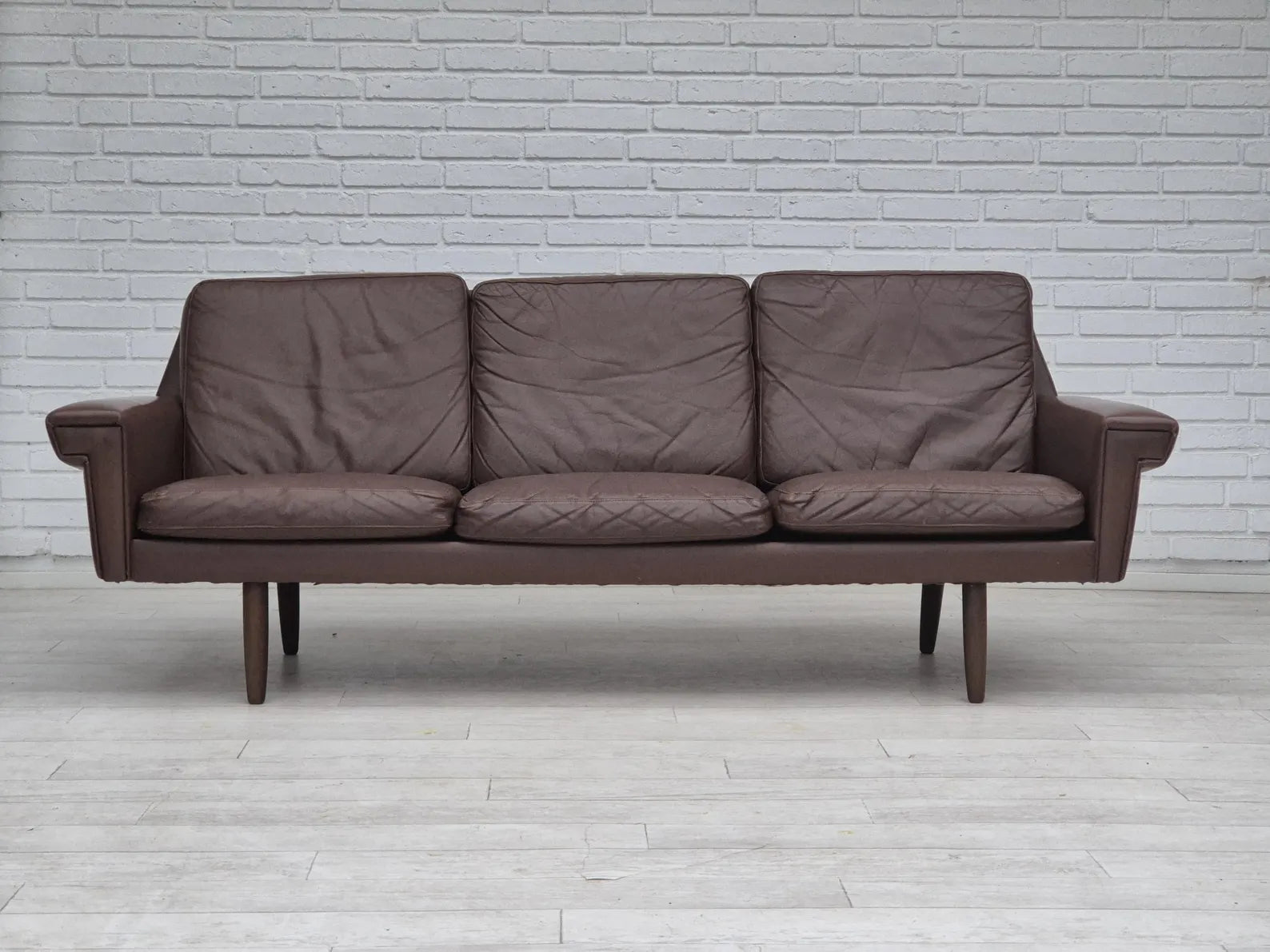 3-Seater_Sofa,_Original_Brown_Leather_&_Beech_Wood,_1970s_Denmark