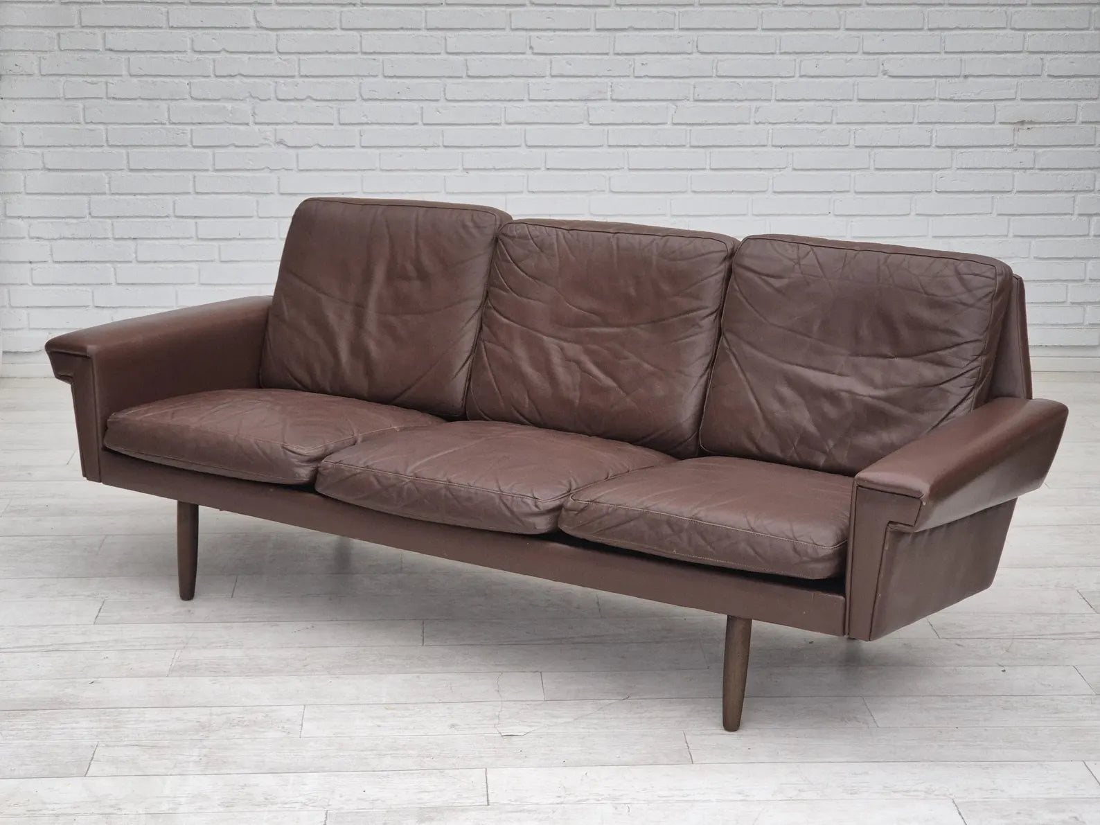 3-Seater_Sofa,_Original_Brown_Leather_&_Beech_Wood,_1970s_Denmark