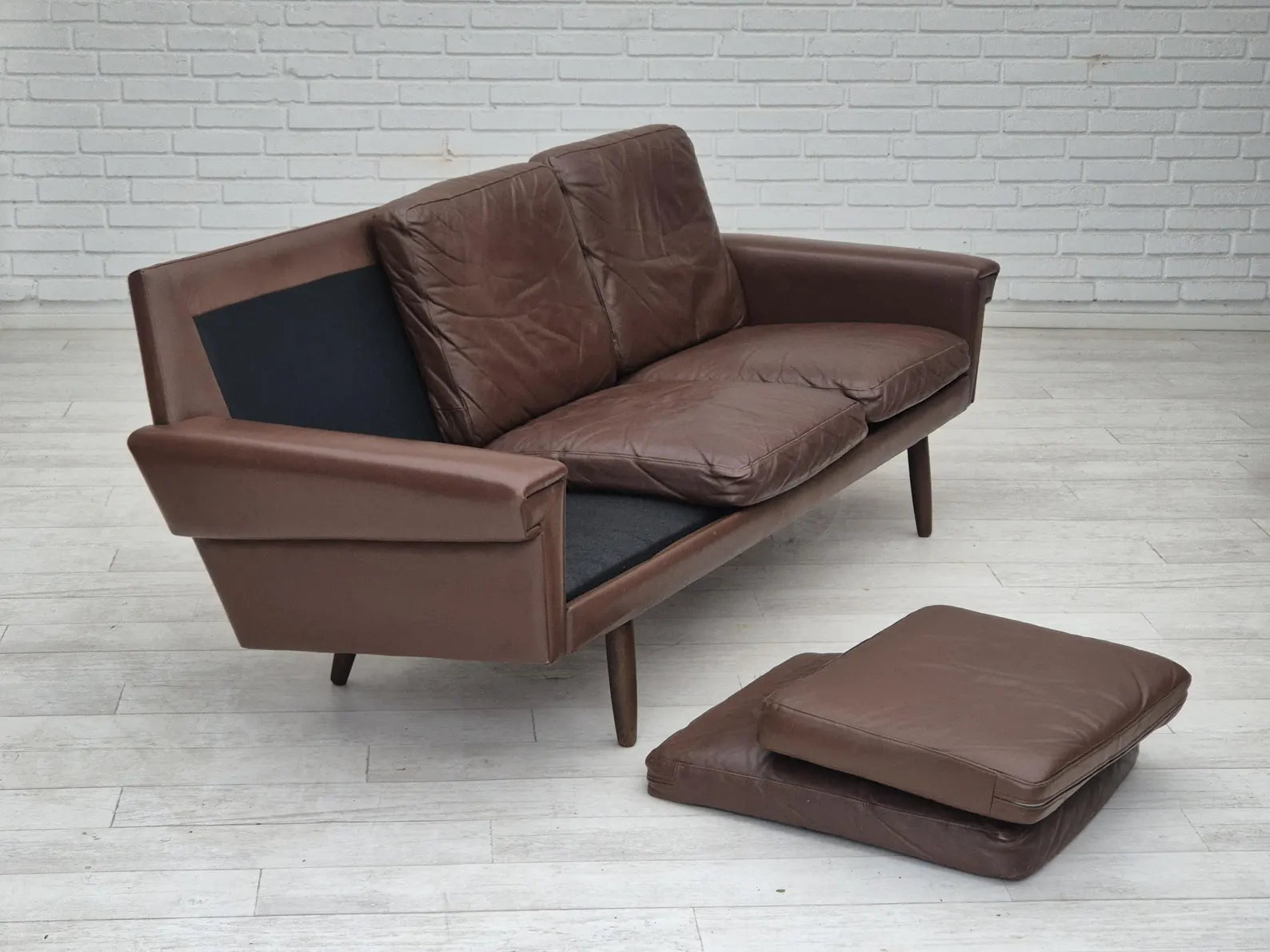 3-Seater_Sofa,_Original_Brown_Leather_&_Beech_Wood,_1970s_Denmark