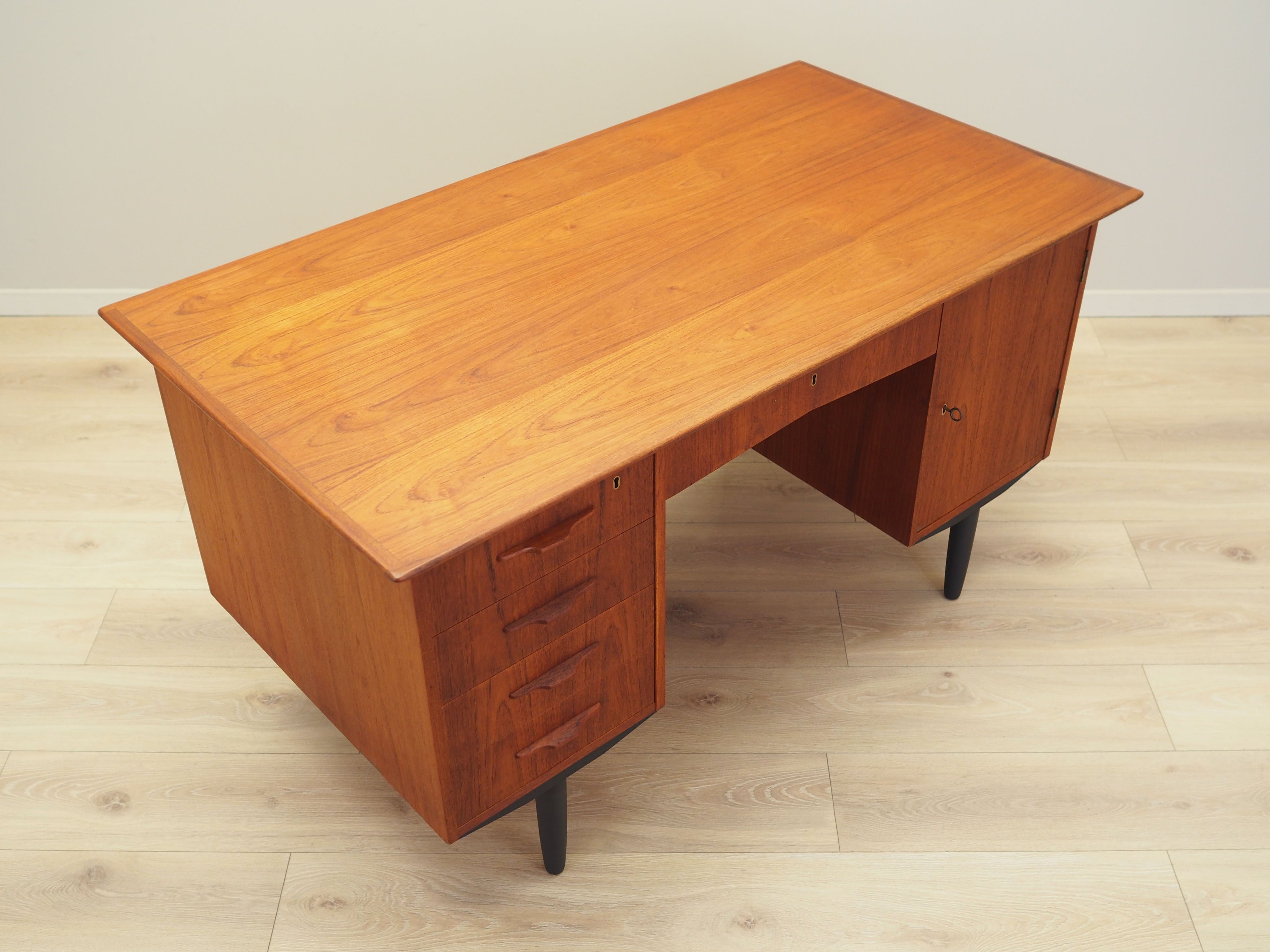 Vintage_Danish_Teak_Executive_Desk_with_Drawers_and_Cabinet,_Black_Wooden_Legs,_1970s