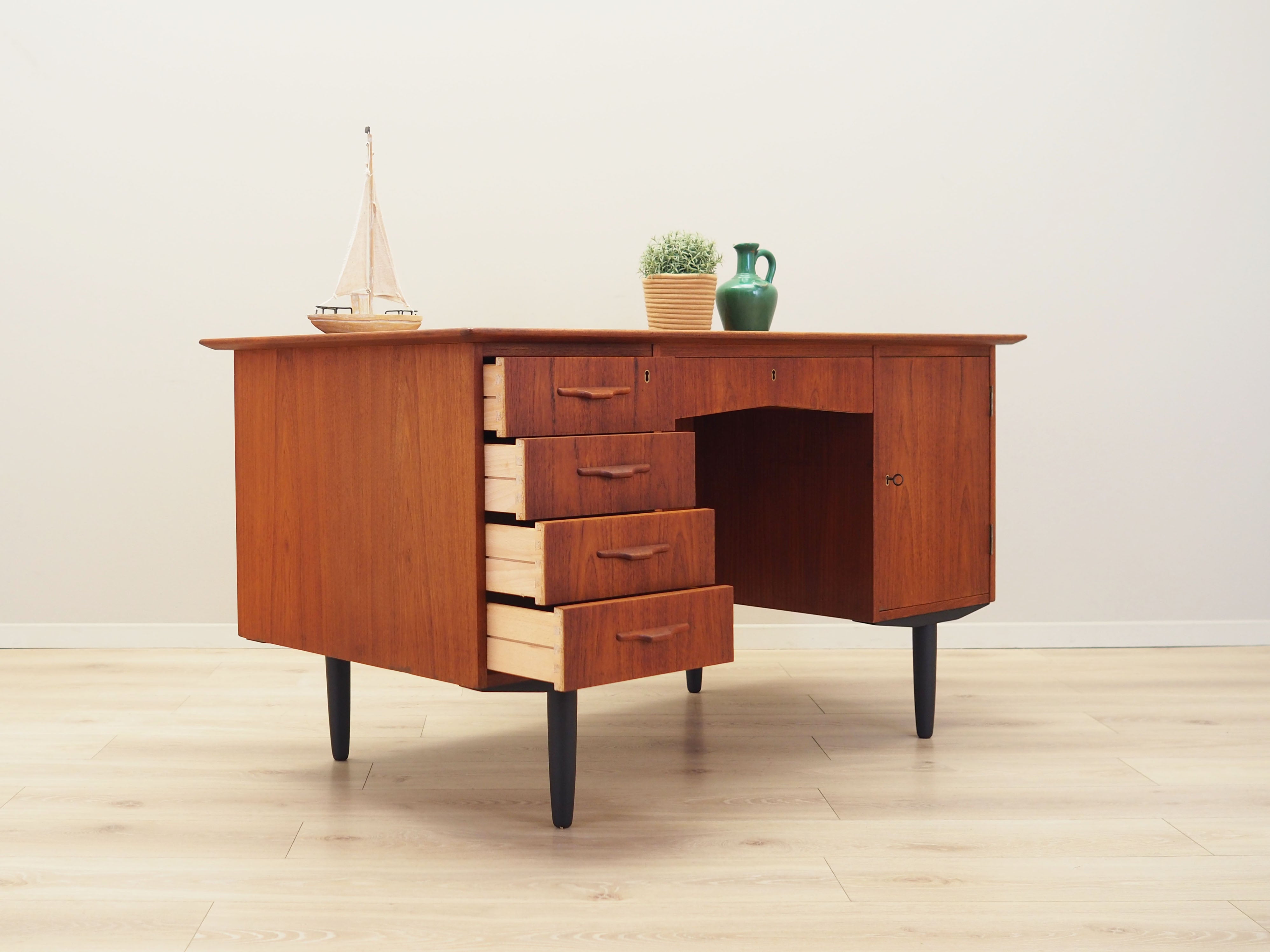 Vintage_Danish_Teak_Executive_Desk_with_Drawers_and_Cabinet,_Black_Wooden_Legs,_1970s