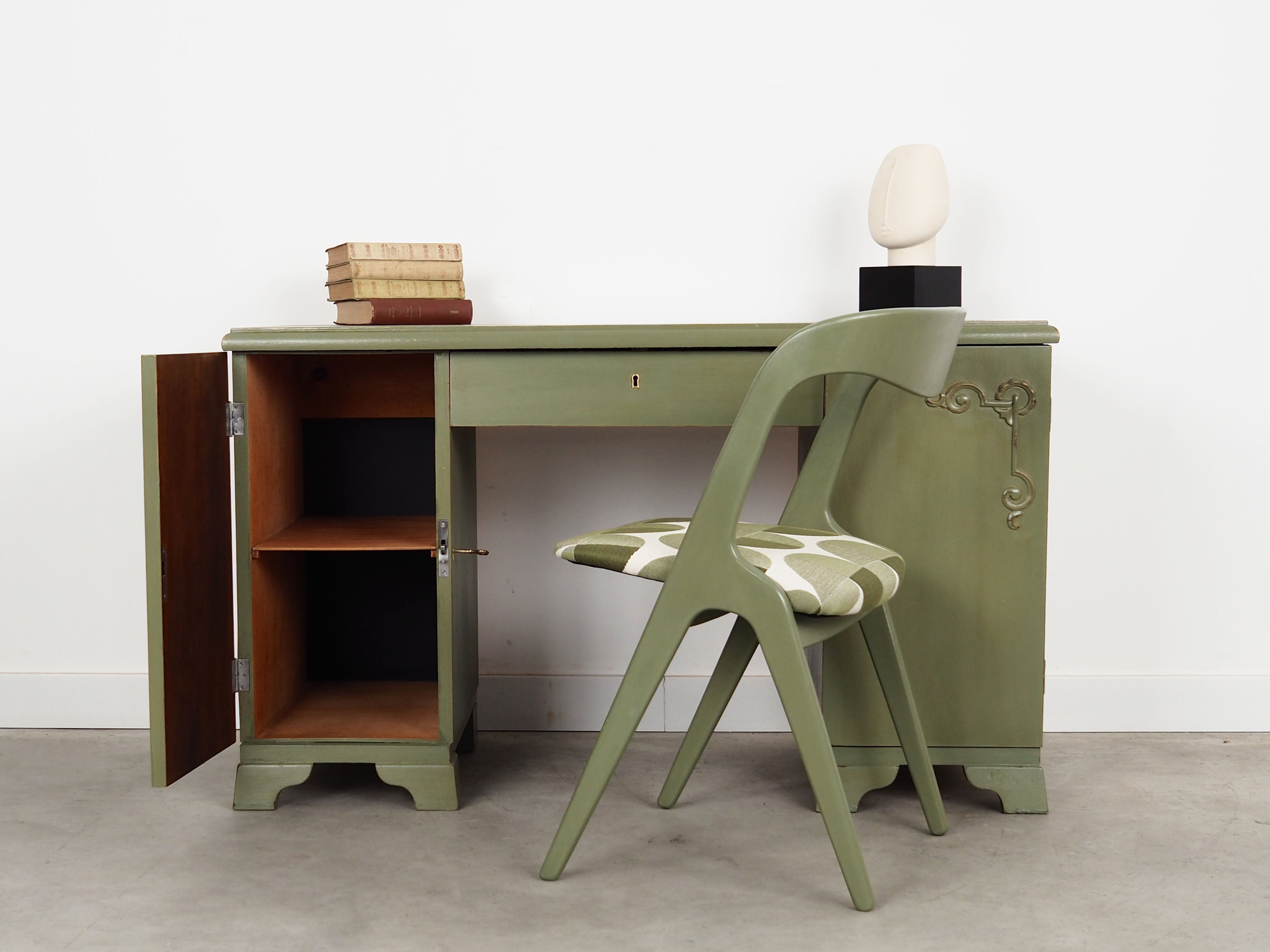 1960s_Danish_Vintage_Desk,_Green_Shabby_Chic_Finish,_Storage_Cabinets_and_Drawers