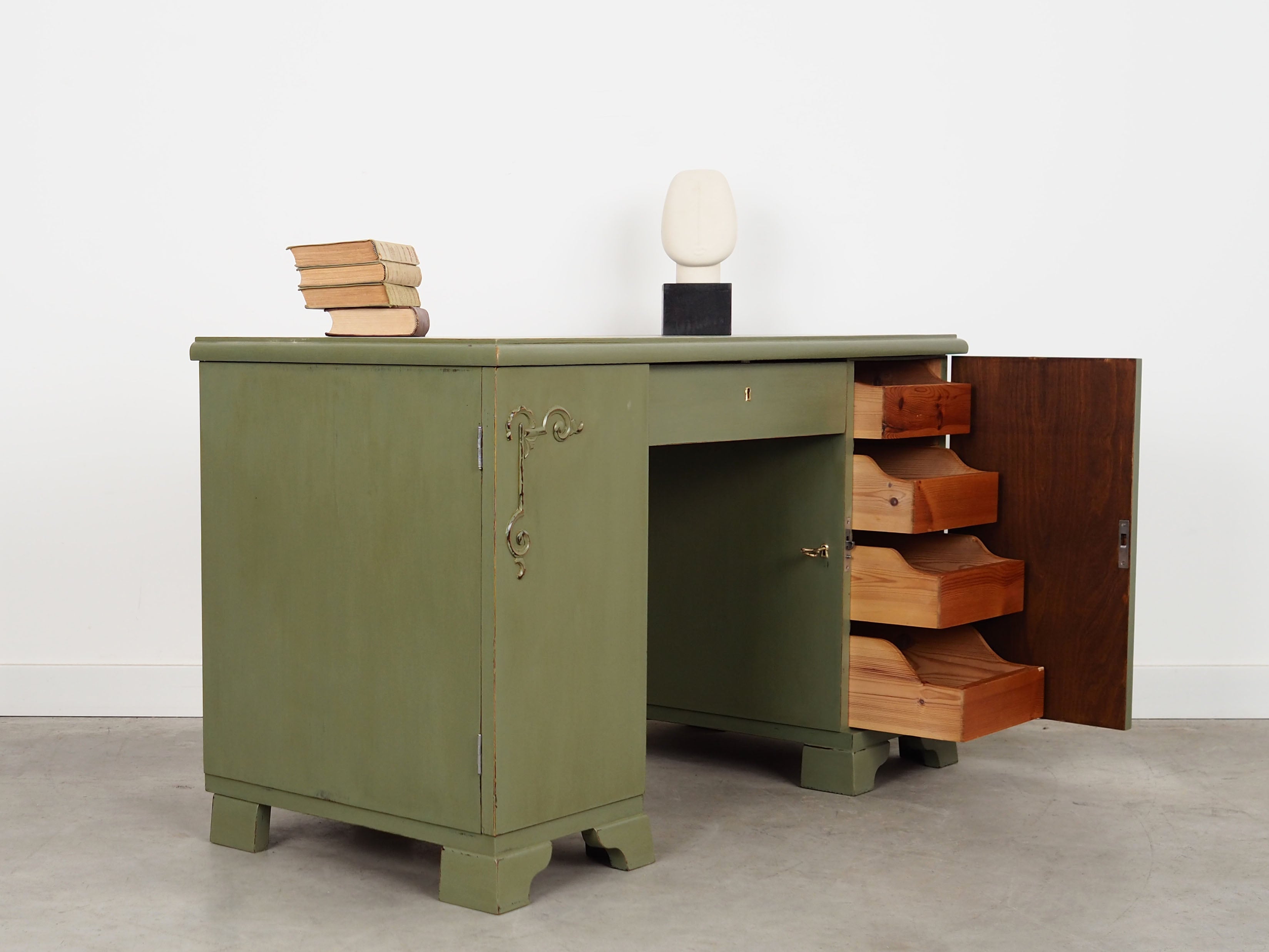 1960s_Danish_Vintage_Desk,_Green_Shabby_Chic_Finish,_Storage_Cabinets_and_Drawers