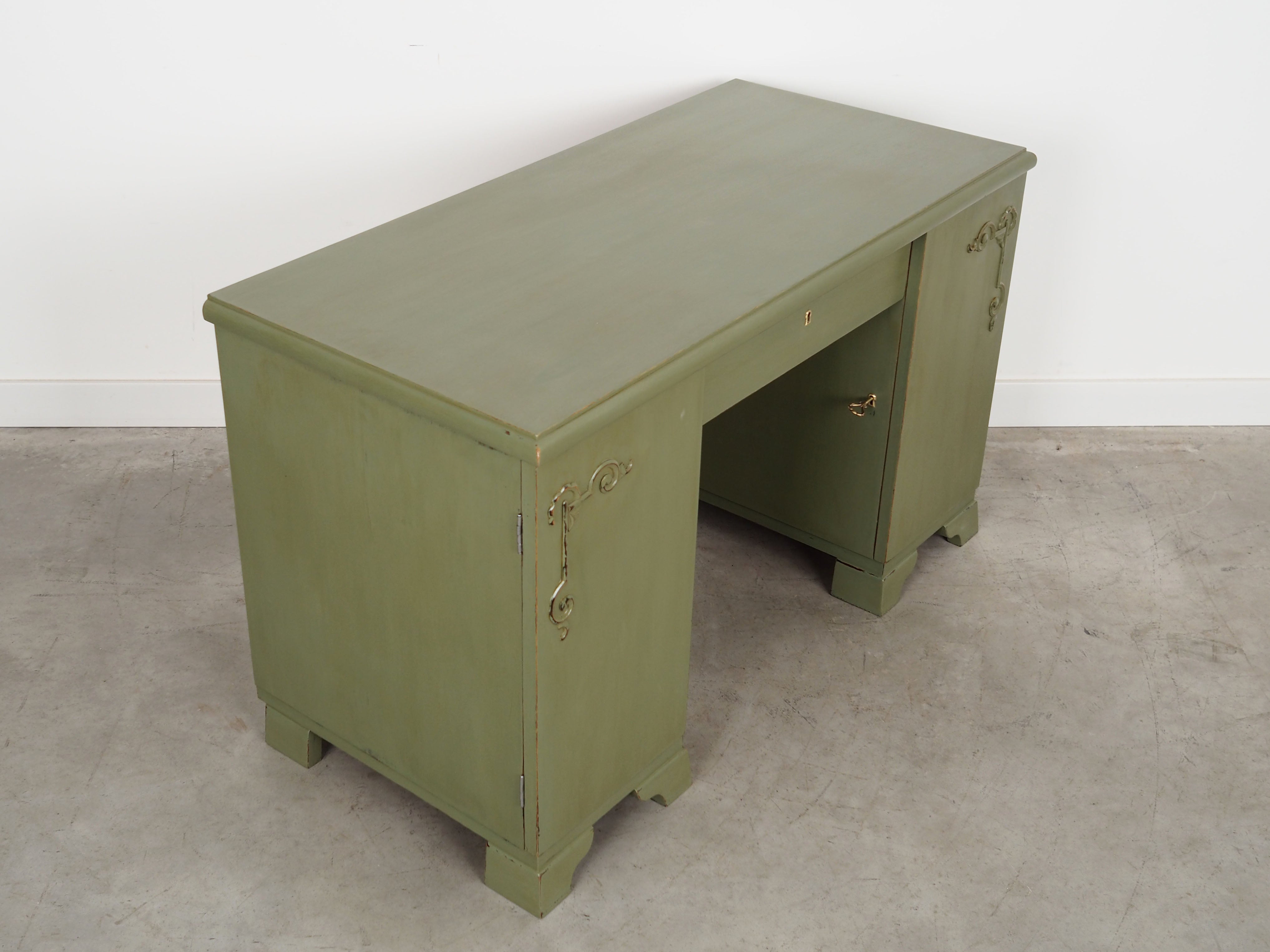 1960s_Danish_Vintage_Desk,_Green_Shabby_Chic_Finish,_Storage_Cabinets_and_Drawers