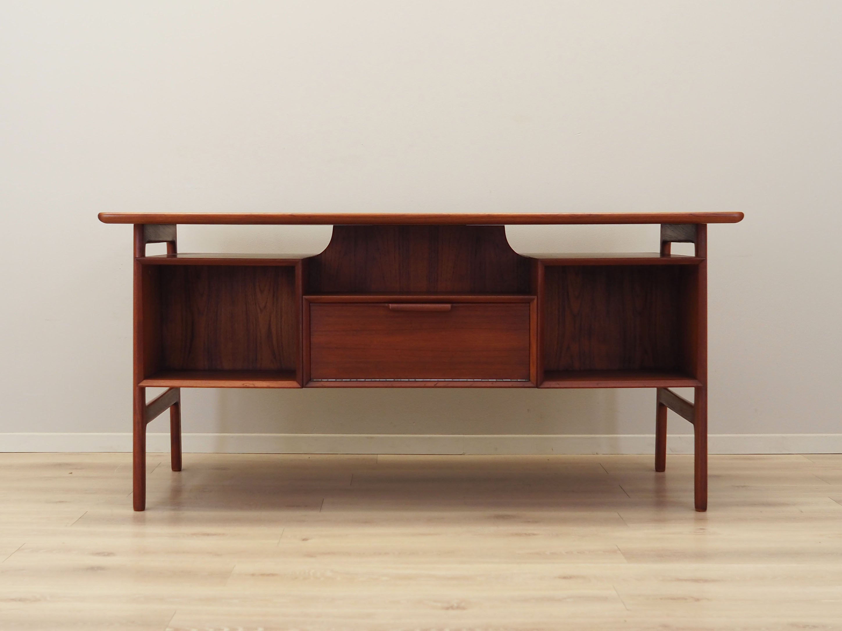 1970s_Danish_Model_75_Teak_Executive_Desk_by_Omann_Jun,_Six_Drawers_and_Rear_Bar_Cabinet