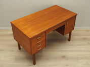 1970s_Danish_Mid-Century_Teak_Executive_Desk,_Five_Drawers,_Storage_Cabinet_and_Rear_Shelf
