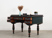 1960s_Danish_Solid_Pine_Desk,_Green_Shabby_Chic_Finish,_Five_Drawers_and_Working_Locks