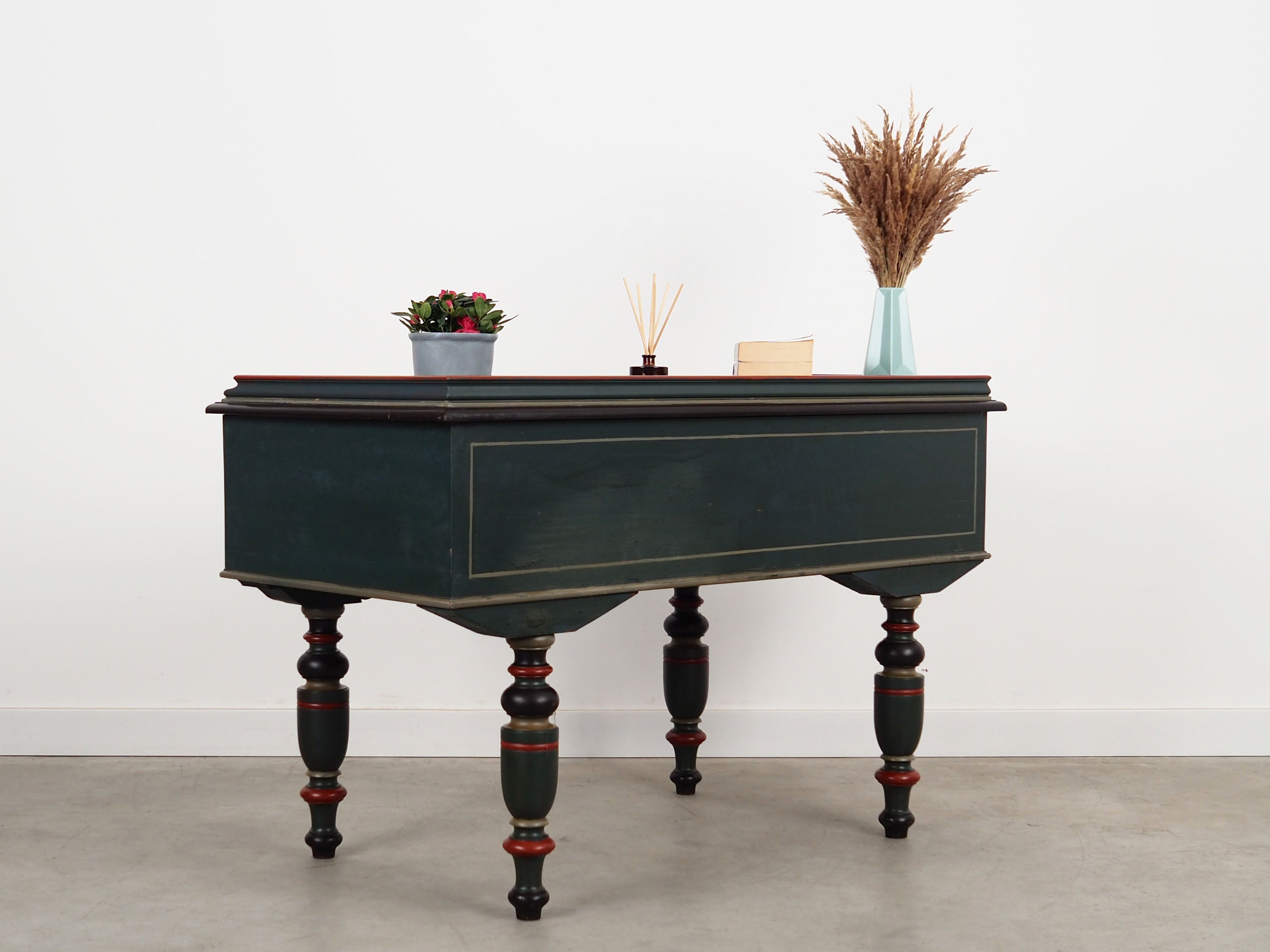 1960s_Danish_Solid_Pine_Desk,_Green_Shabby_Chic_Finish,_Five_Drawers_and_Working_Locks