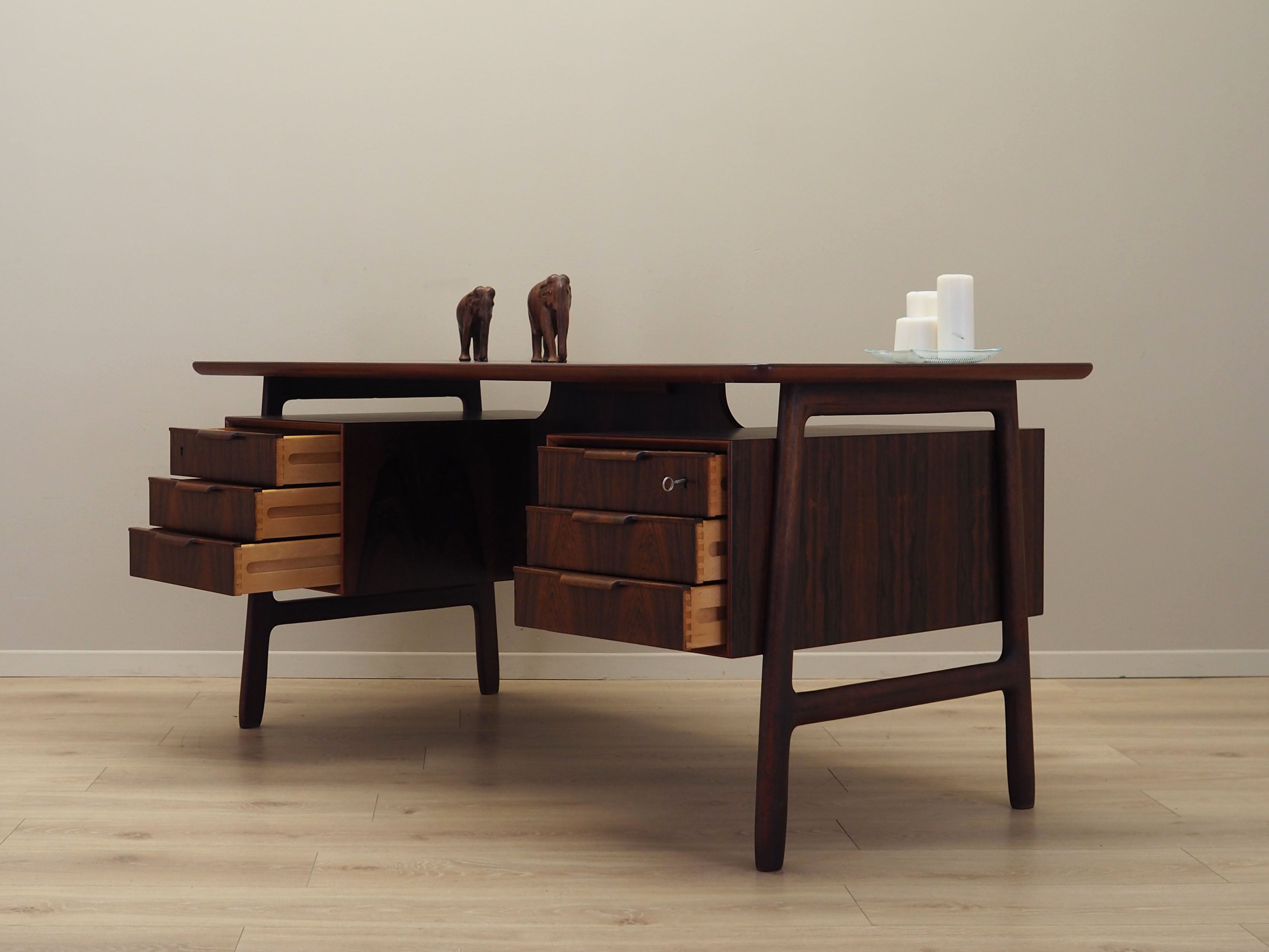 1970s_Danish_Model_75_Rosewood_Executive_Desk_by_Omann_Jun,_Six_Drawers_and_Rear_Bar_Cabinet