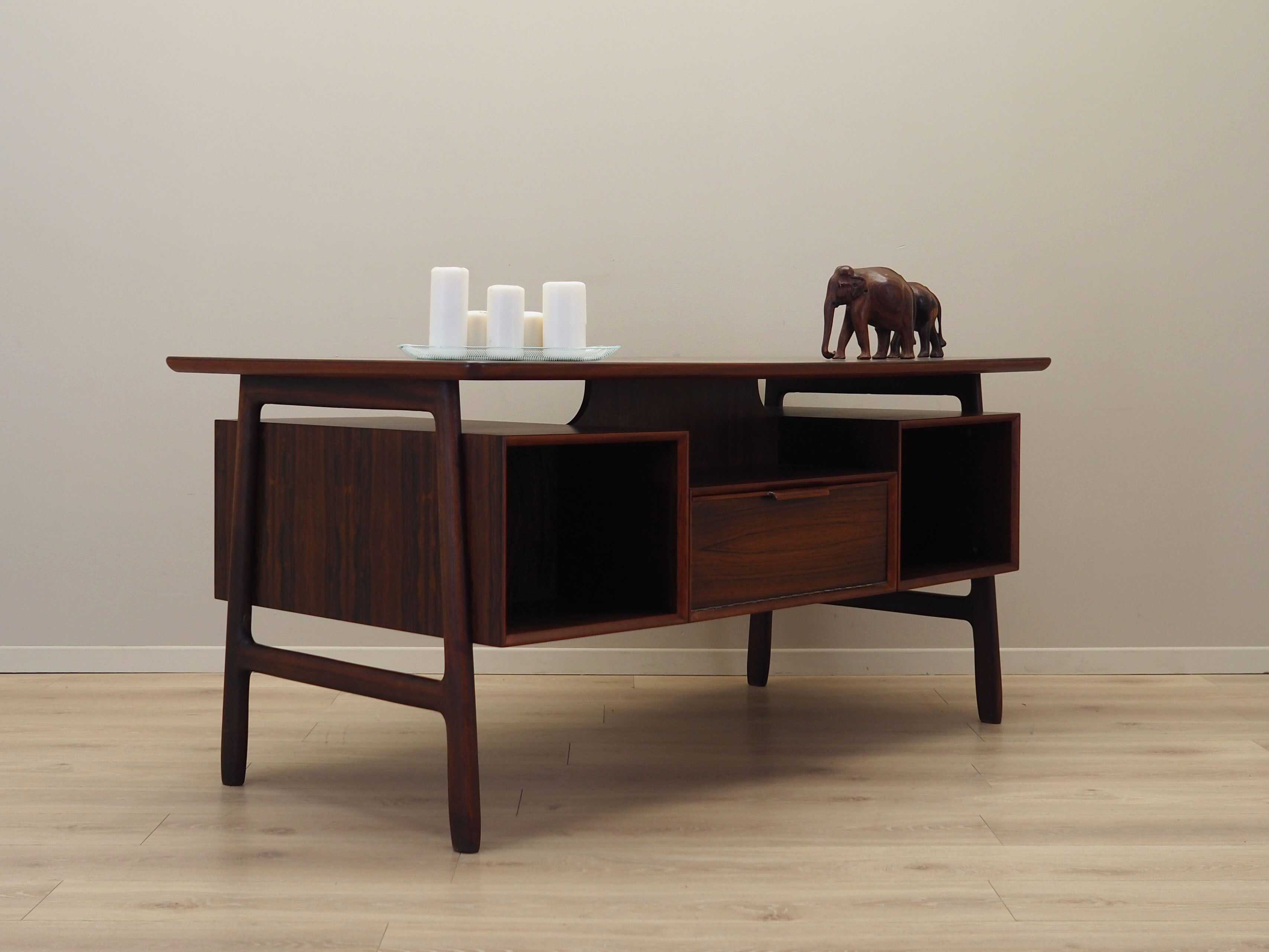 1970s_Danish_Model_75_Rosewood_Executive_Desk_by_Omann_Jun,_Six_Drawers_and_Rear_Bar_Cabinet