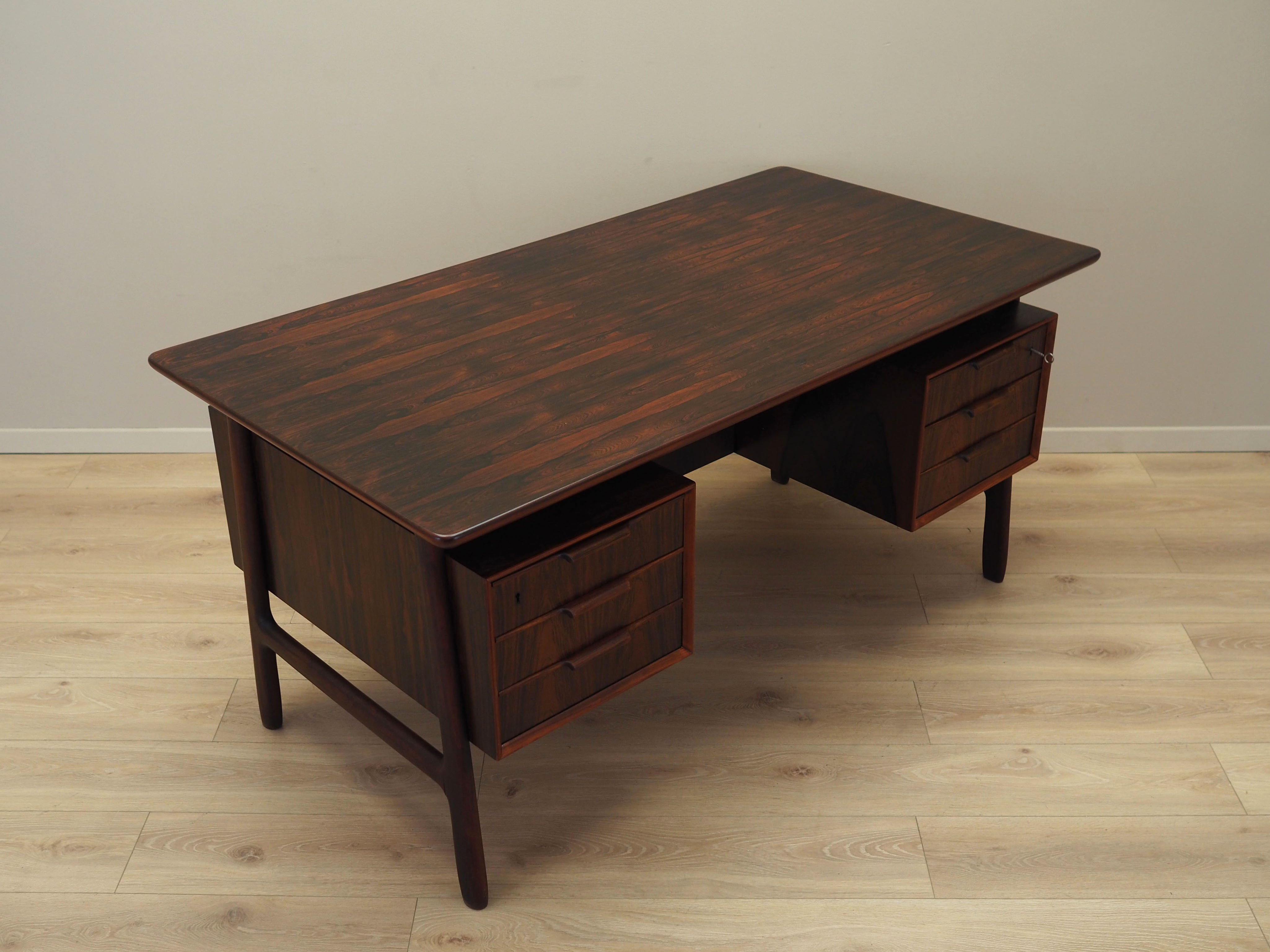 1970s_Danish_Model_75_Rosewood_Executive_Desk_by_Omann_Jun,_Six_Drawers_and_Rear_Bar_Cabinet