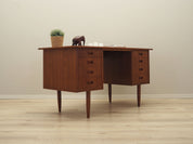 1970s_Danish_Mid-Century_Teak_Executive_Desk,_Eight_Drawers_and_Solid_Wood_Legs