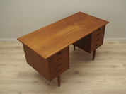 1970s_Danish_Mid-Century_Teak_Executive_Desk,_Eight_Drawers_and_Solid_Wood_Legs