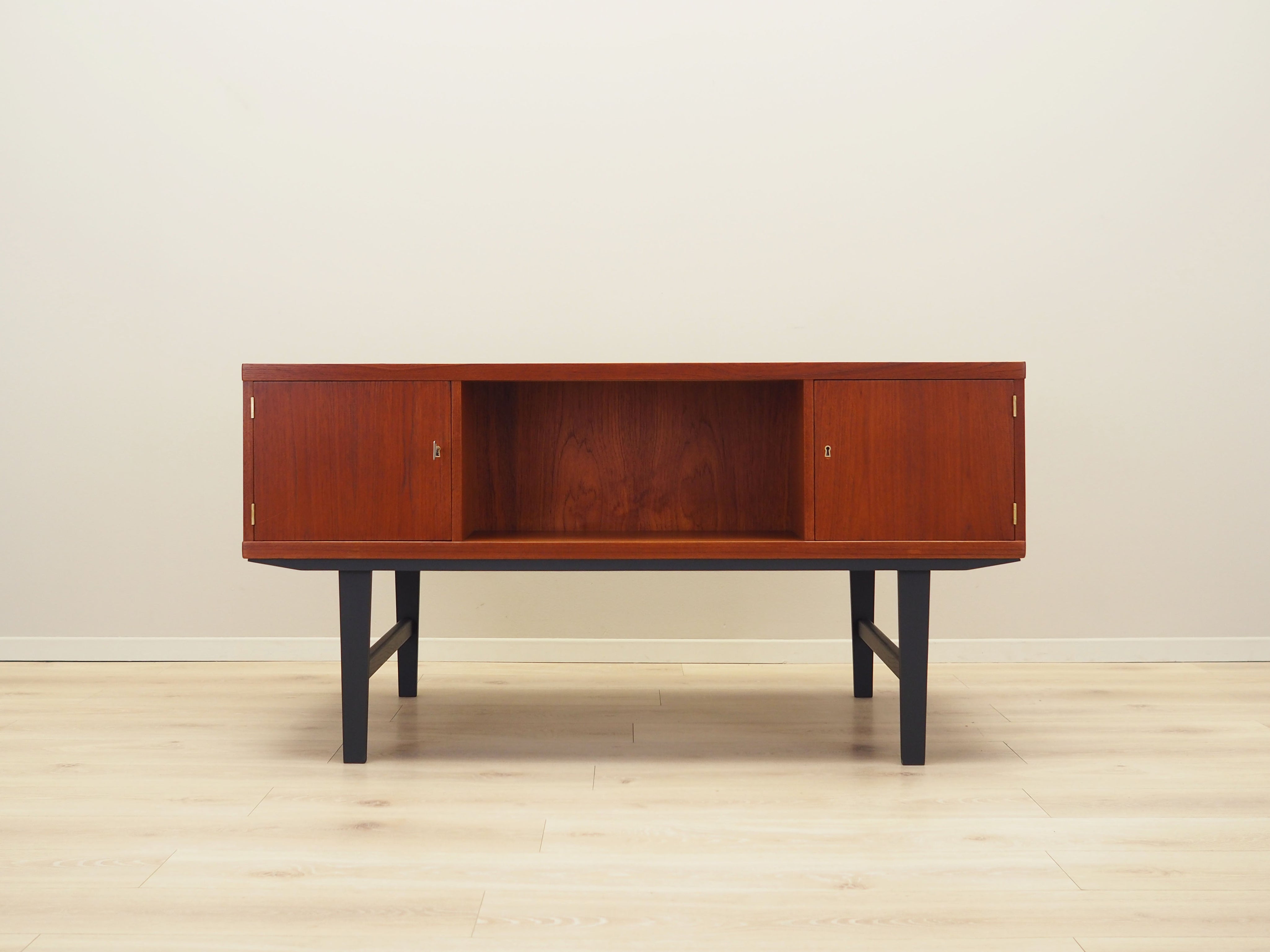 1970s_Danish_Teak_Executive_Desk_with_Four_Drawers,_Rear_Cabinets_and_Solid_Wood_Legs