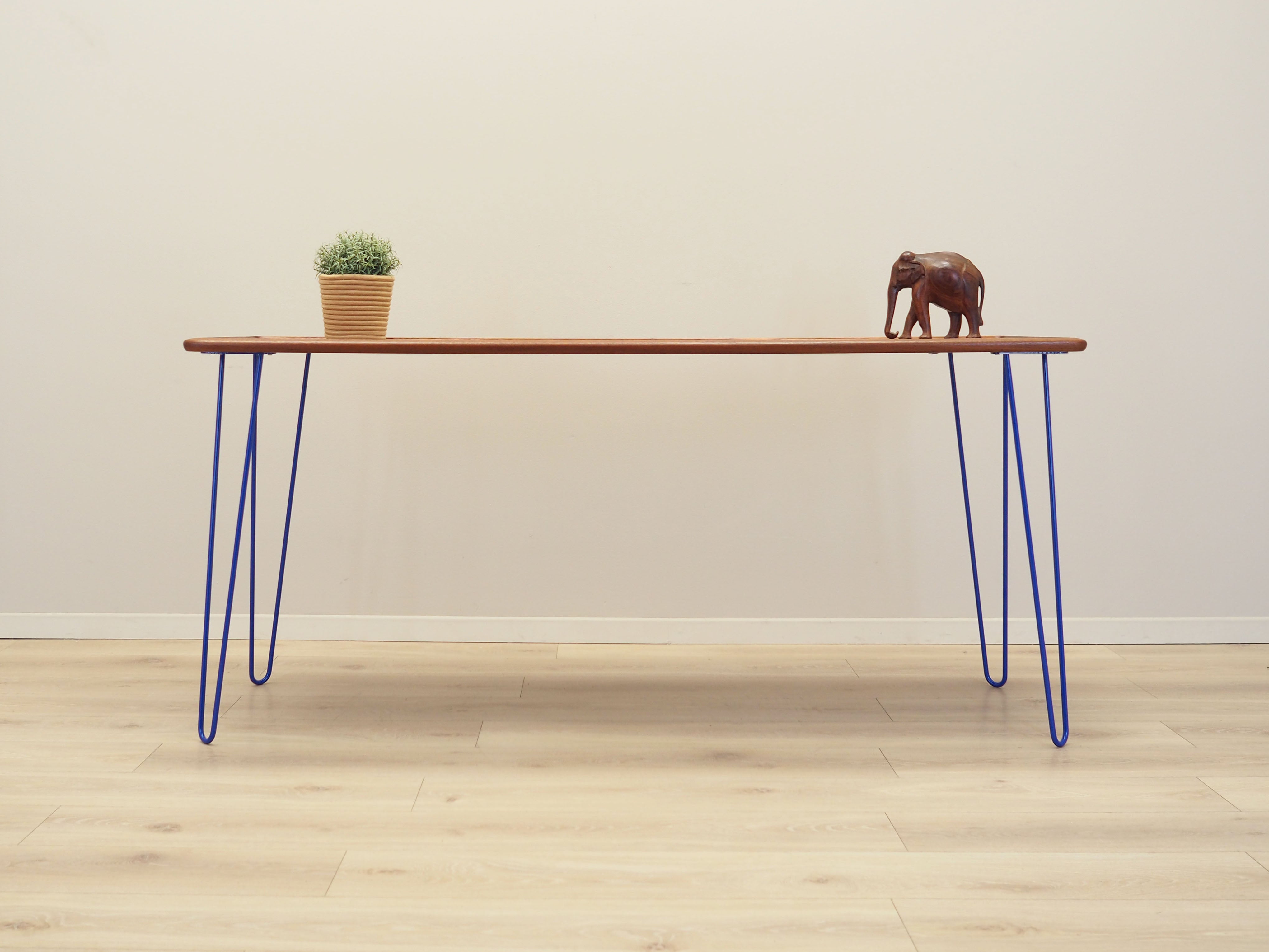 1970s_Danish_Teak_Desk_with_Blue_Metal_Legs,_Scandinavian_Mid-Century_Modern_Design