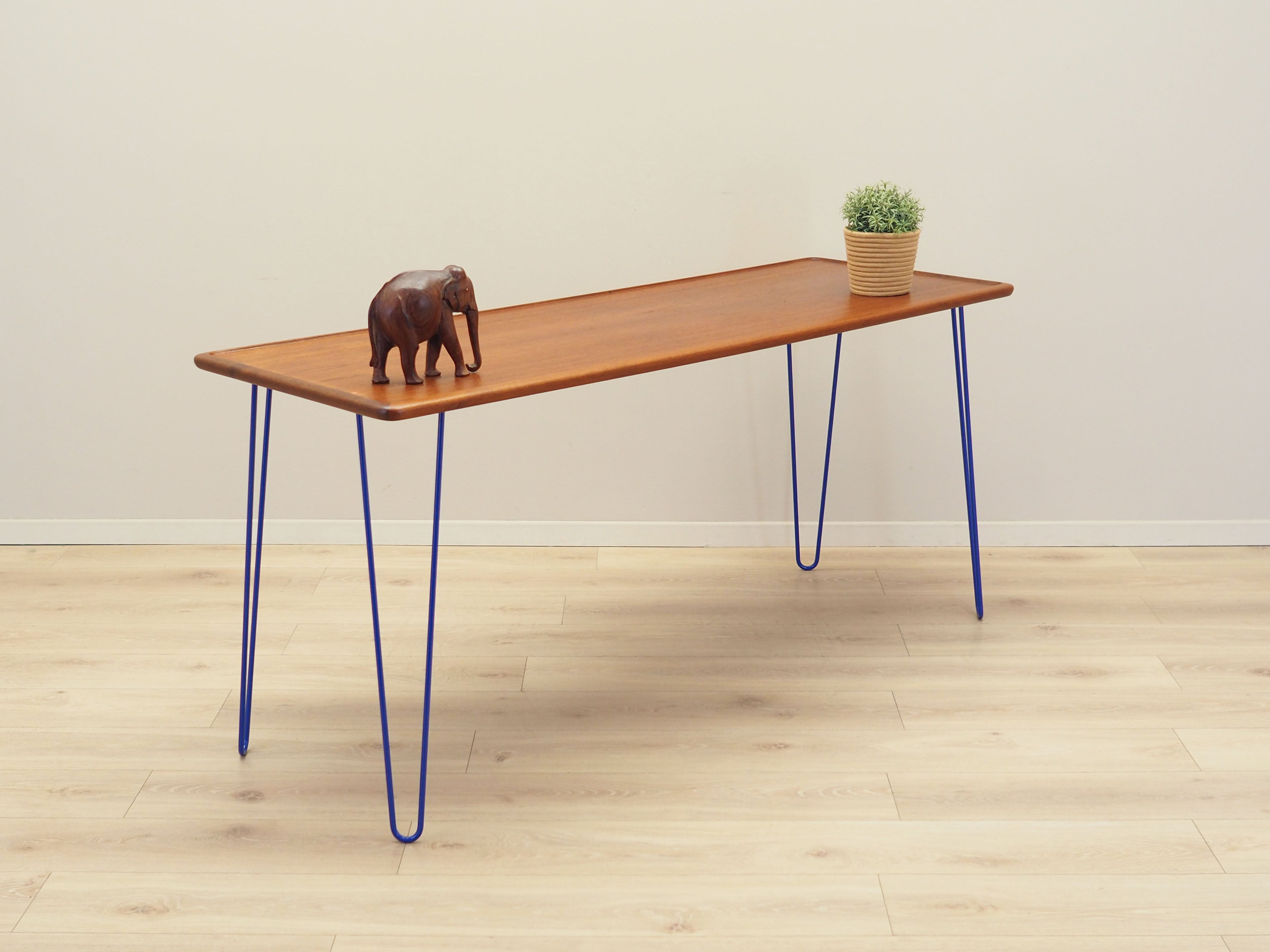 1970s_Danish_Teak_Desk_with_Blue_Metal_Legs,_Scandinavian_Mid-Century_Modern_Design