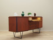 1970s_Danish_Mid-Century_Teak_Sideboard,_Black_Metal_Legs,_Four_Drawers_and_Lockable_Doors