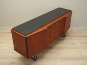 1970s_Danish_Mid-Century_Teak_Sideboard,_Black_Metal_Legs,_Four_Drawers_and_Lockable_Doors