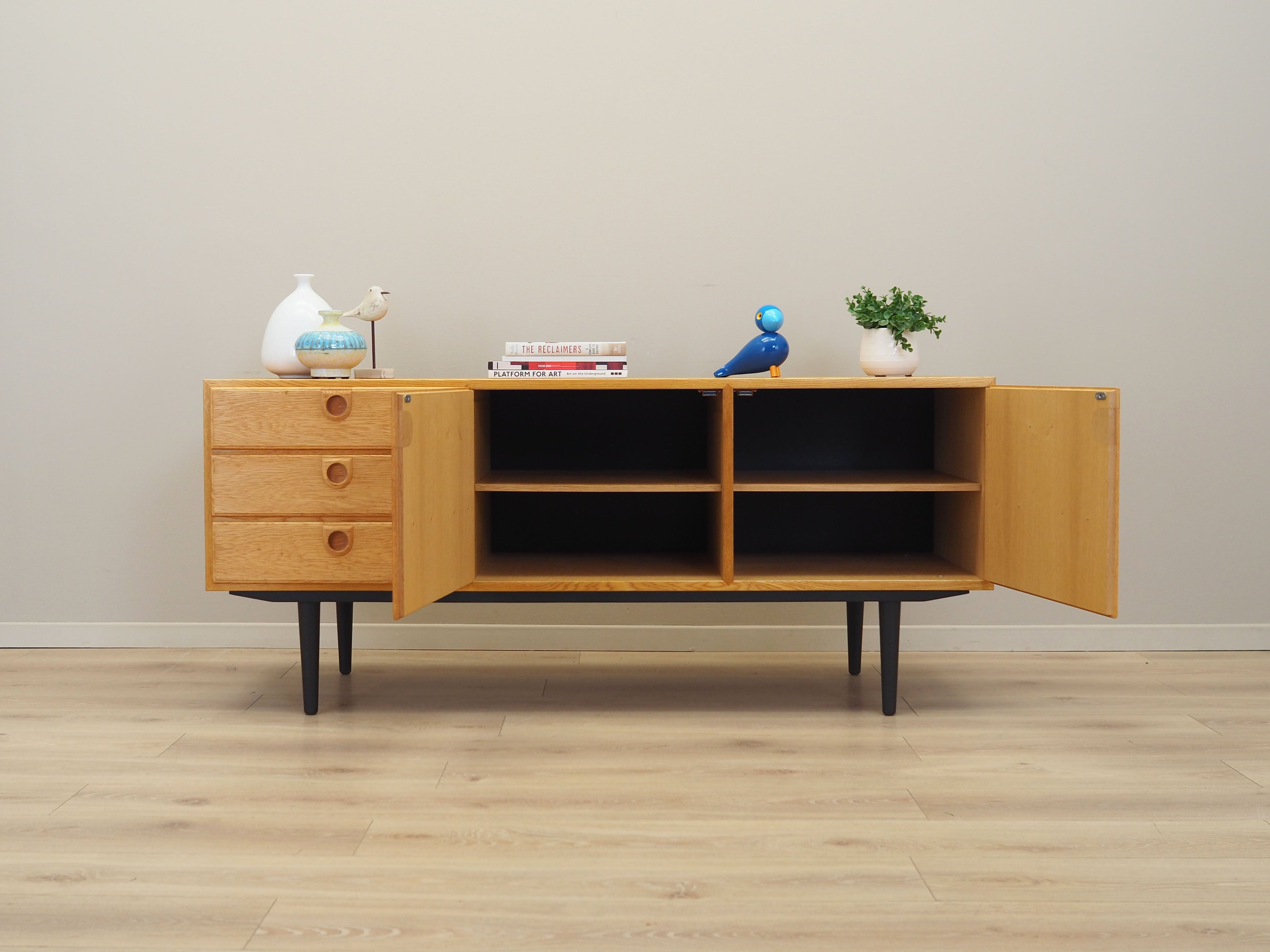 1970s_Danish_Ash_Sideboard_by_Svend_Langkilde,_Black_Wood_Legs,_Three_Drawers_and_Adjustable_Shelves