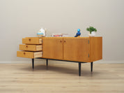 1970s_Danish_Ash_Sideboard_by_Svend_Langkilde,_Black_Wood_Legs,_Three_Drawers_and_Adjustable_Shelves
