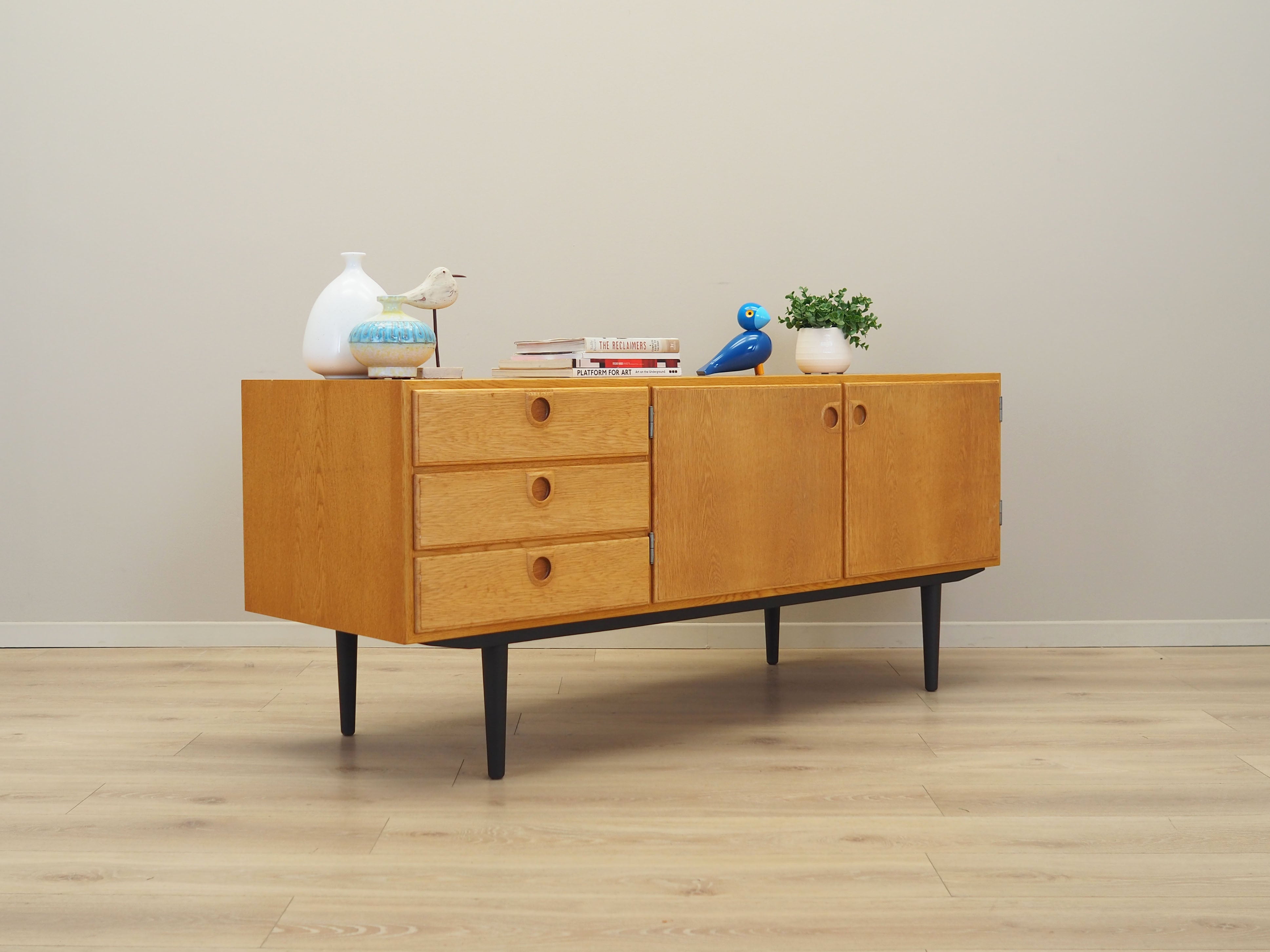 1970s_Danish_Ash_Sideboard_by_Svend_Langkilde,_Black_Wood_Legs,_Three_Drawers_and_Adjustable_Shelves