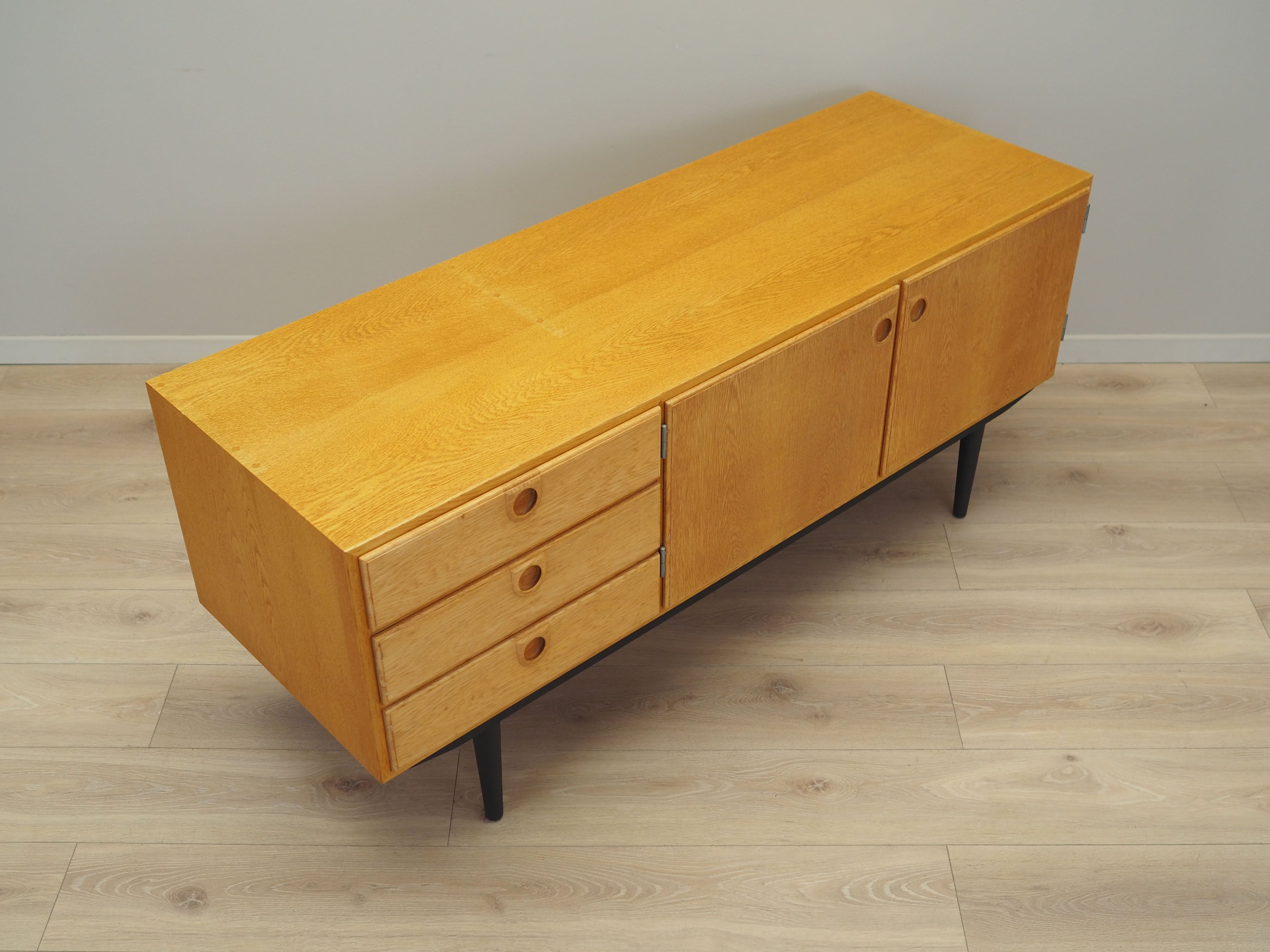 1970s_Danish_Ash_Sideboard_by_Svend_Langkilde,_Black_Wood_Legs,_Three_Drawers_and_Adjustable_Shelves