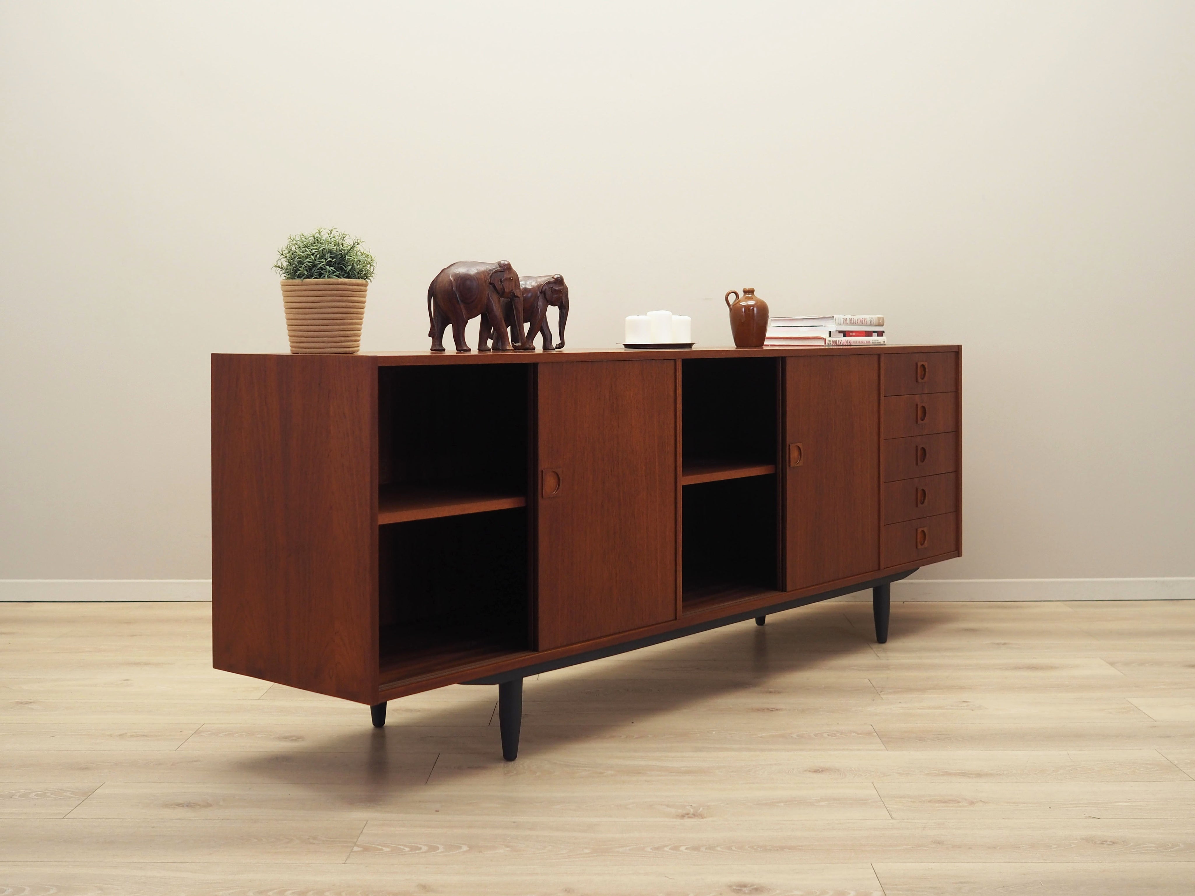 1960s_Danish_Teak_Sideboard_by_Farsø_Møbelfabrik,_Sliding_Doors,_Five_Drawers_and_Adjustable_Shelves