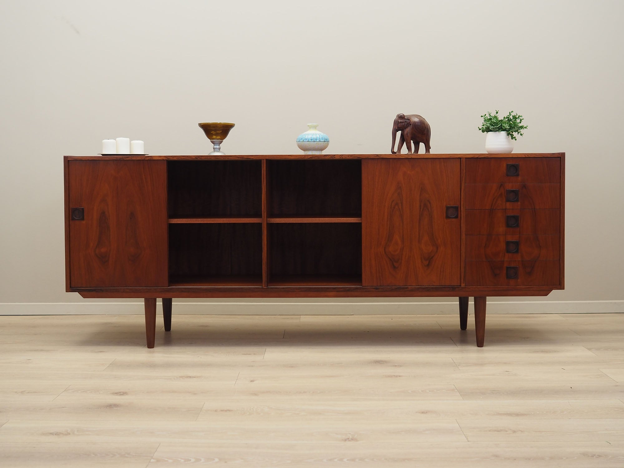 1960s_Danish_Rosewood_Sideboard_by_Farsø_Møbelfabrik,_Sliding_Doors,_Five_Drawers_and_Adjustable_Shelves