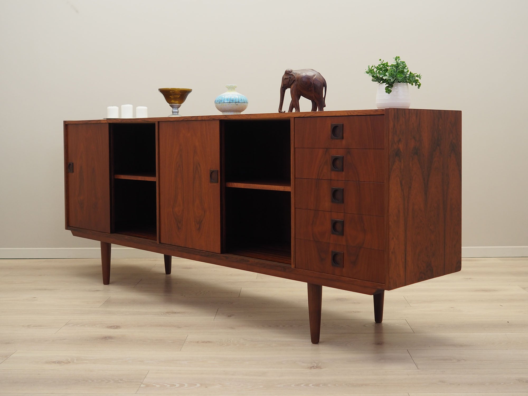 1960s_Danish_Rosewood_Sideboard_by_Farsø_Møbelfabrik,_Sliding_Doors,_Five_Drawers_and_Adjustable_Shelves