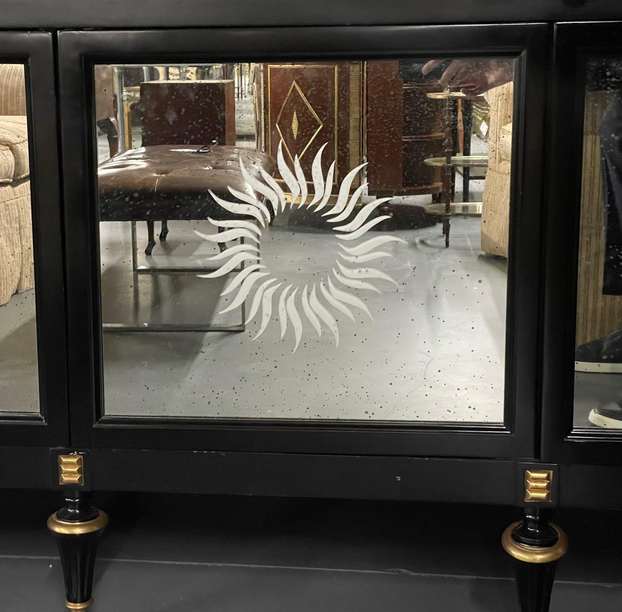 Hollywood_Regency_Ebony_Mirrored_Breakfront_Cabinet_Bookcase,_Late_20th_Century,_USA