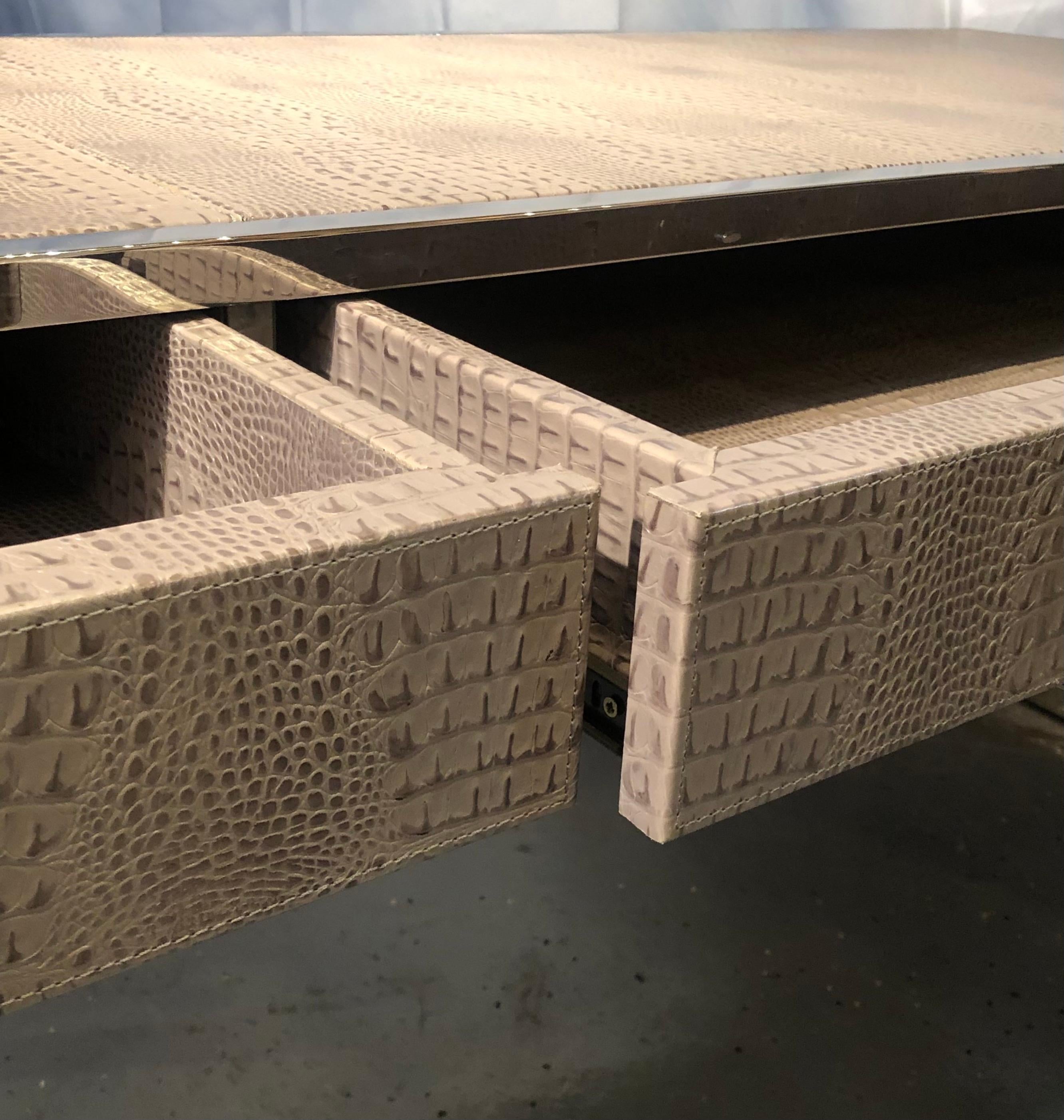 Hollywood_Regency-Style_Desk,_Embossed_Leather_&_Chrome_Frame,_2000s_USA