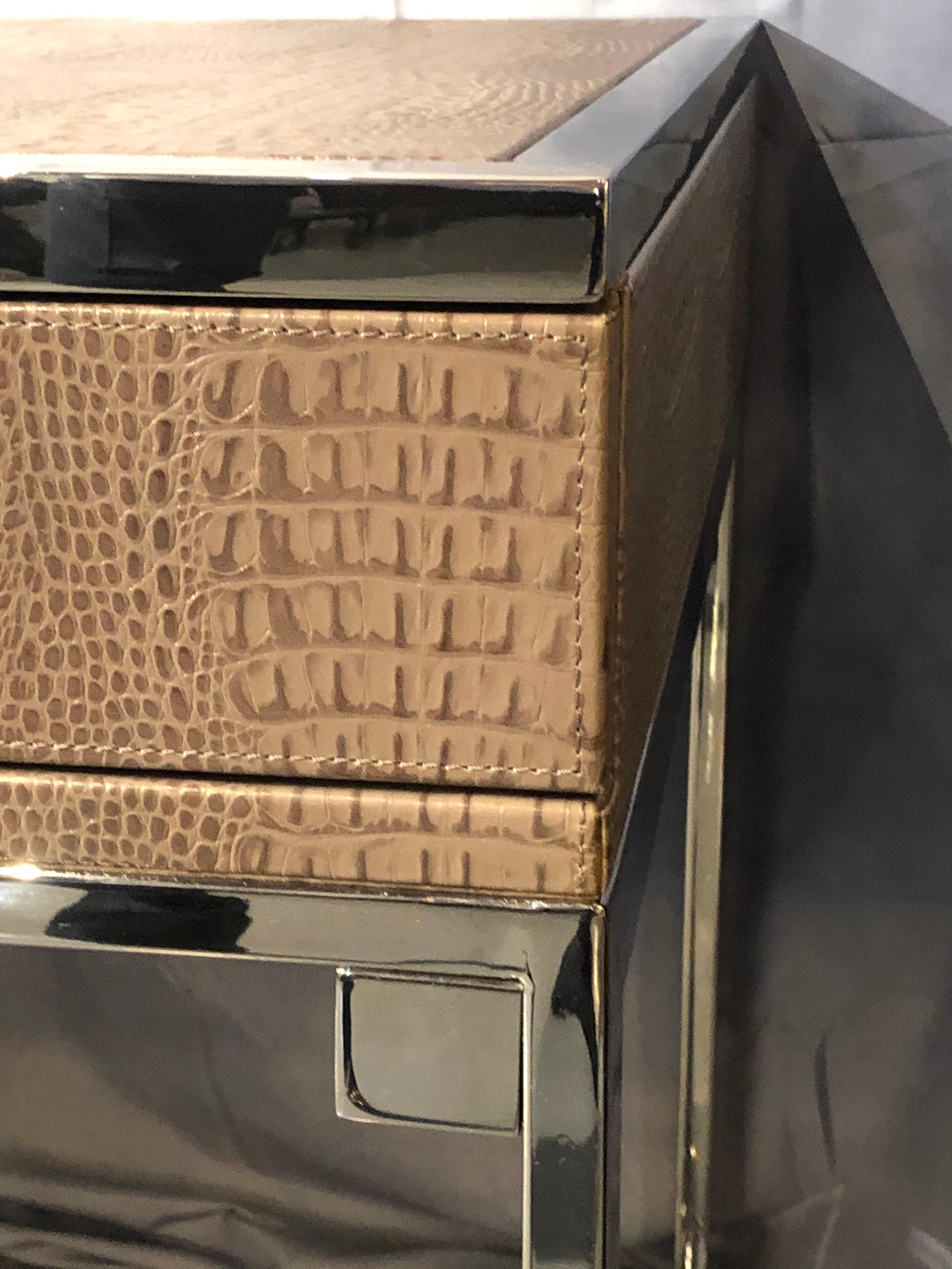 Hollywood_Regency-Style_Desk,_Embossed_Leather_&_Chrome_Frame,_2000s_USA