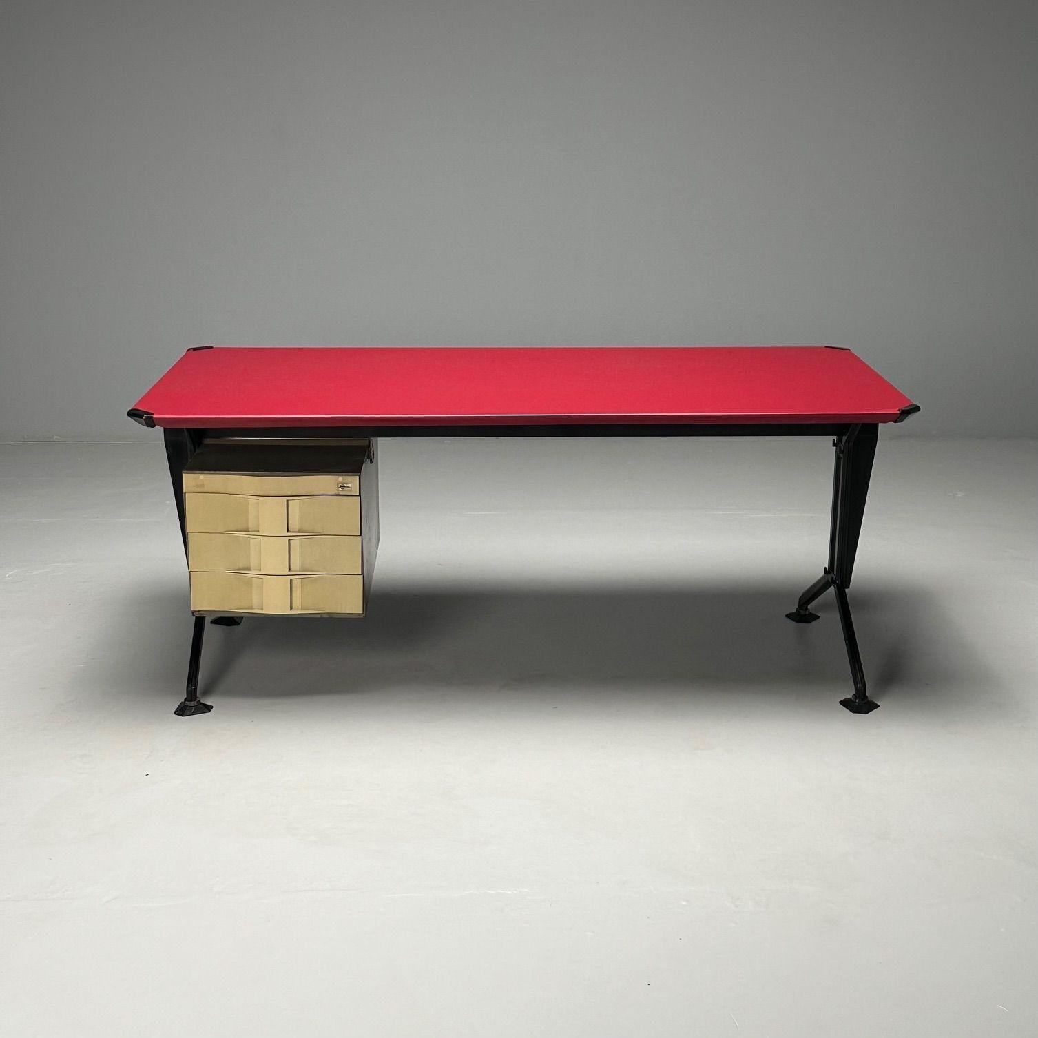 BBPR_Olivetti_Desk_in_Metal_with_Red_Leather_1950s_Italy