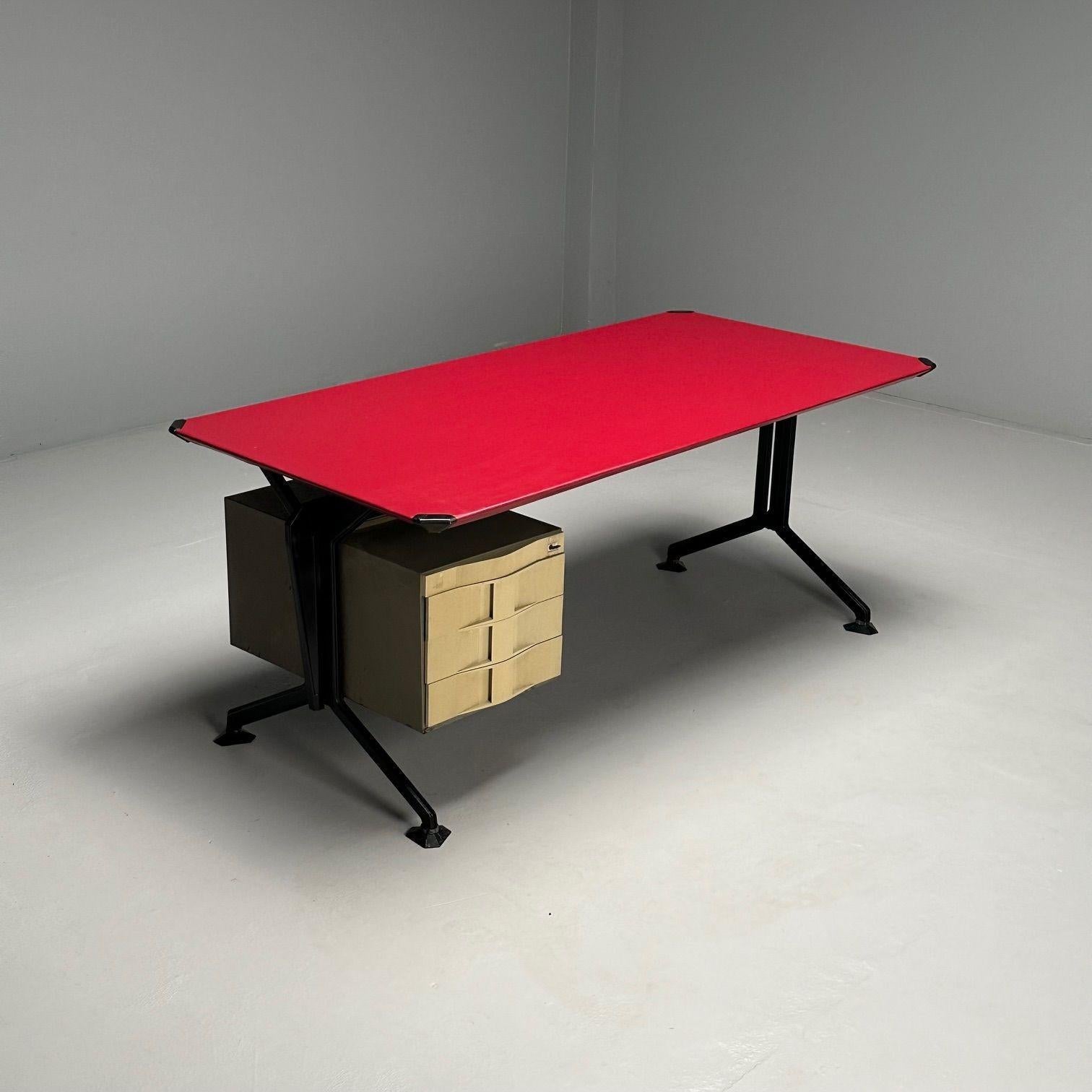 BBPR_Olivetti_Desk_in_Metal_with_Red_Leather_1950s_Italy