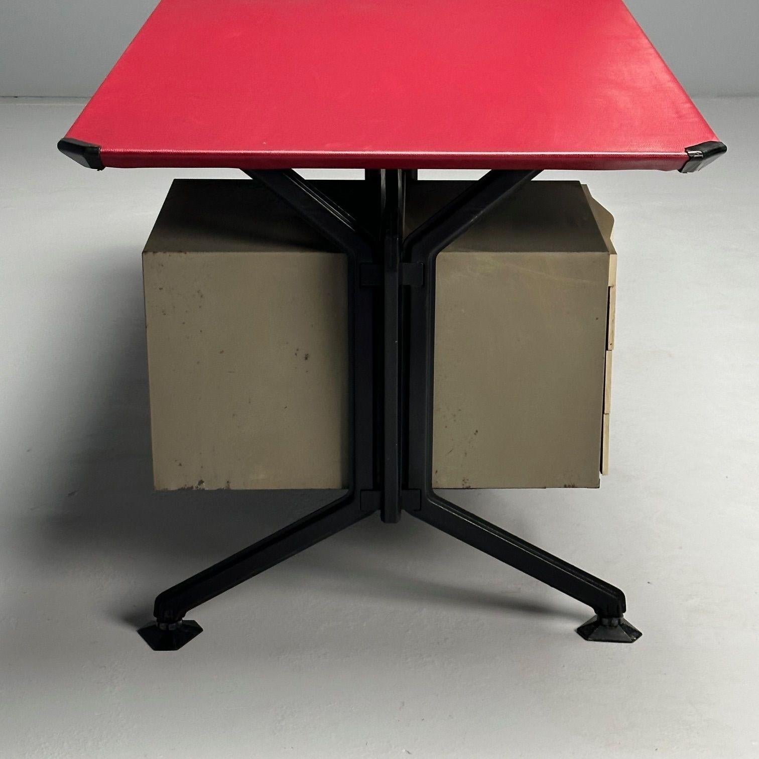 BBPR_Olivetti_Desk_in_Metal_with_Red_Leather_1950s_Italy