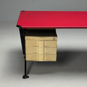 BBPR_Olivetti_Desk_in_Metal_with_Red_Leather_1950s_Italy